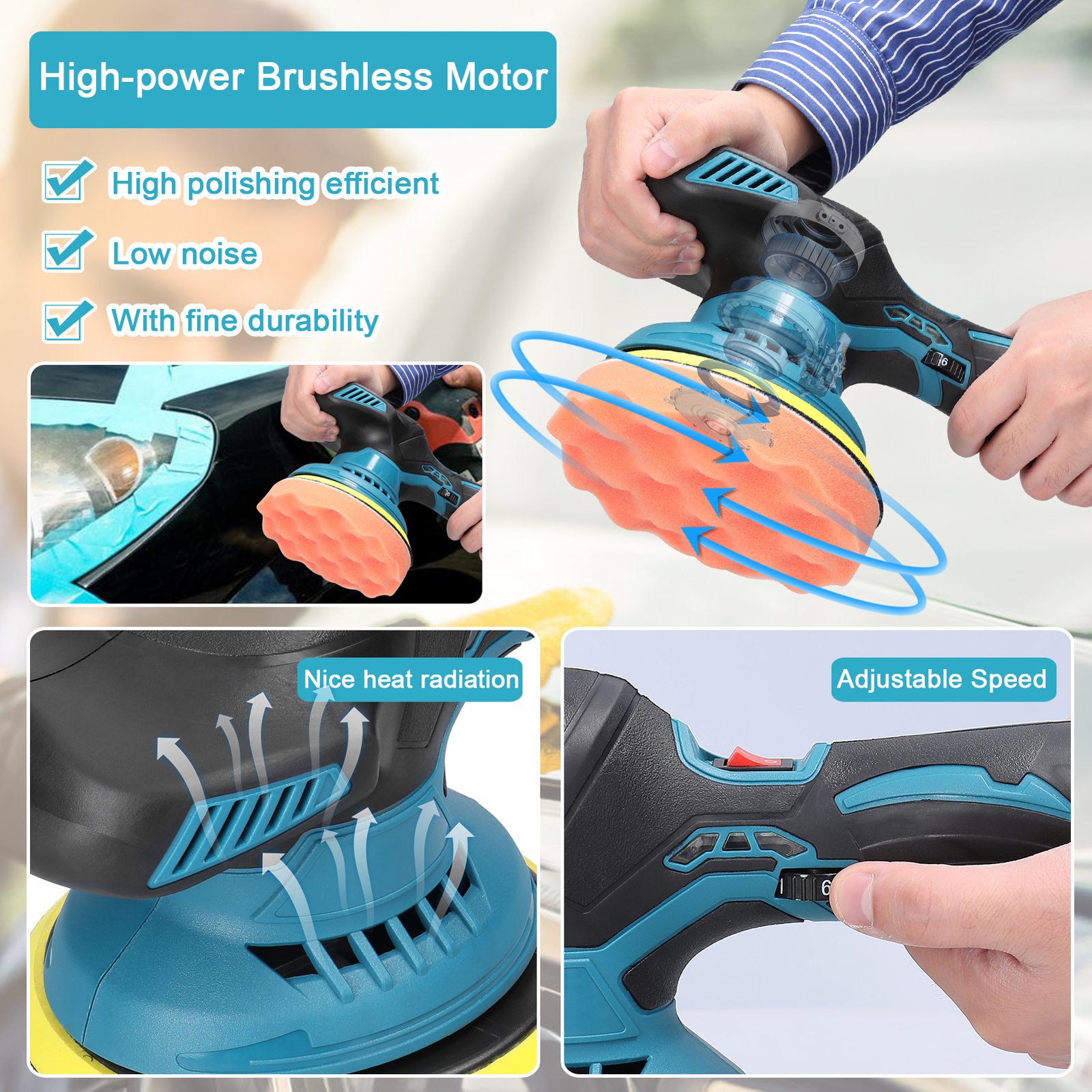36V 3000mAh Cordless Car Polisher Buffer Sander Auto Polishing Machine 6 Speeds
