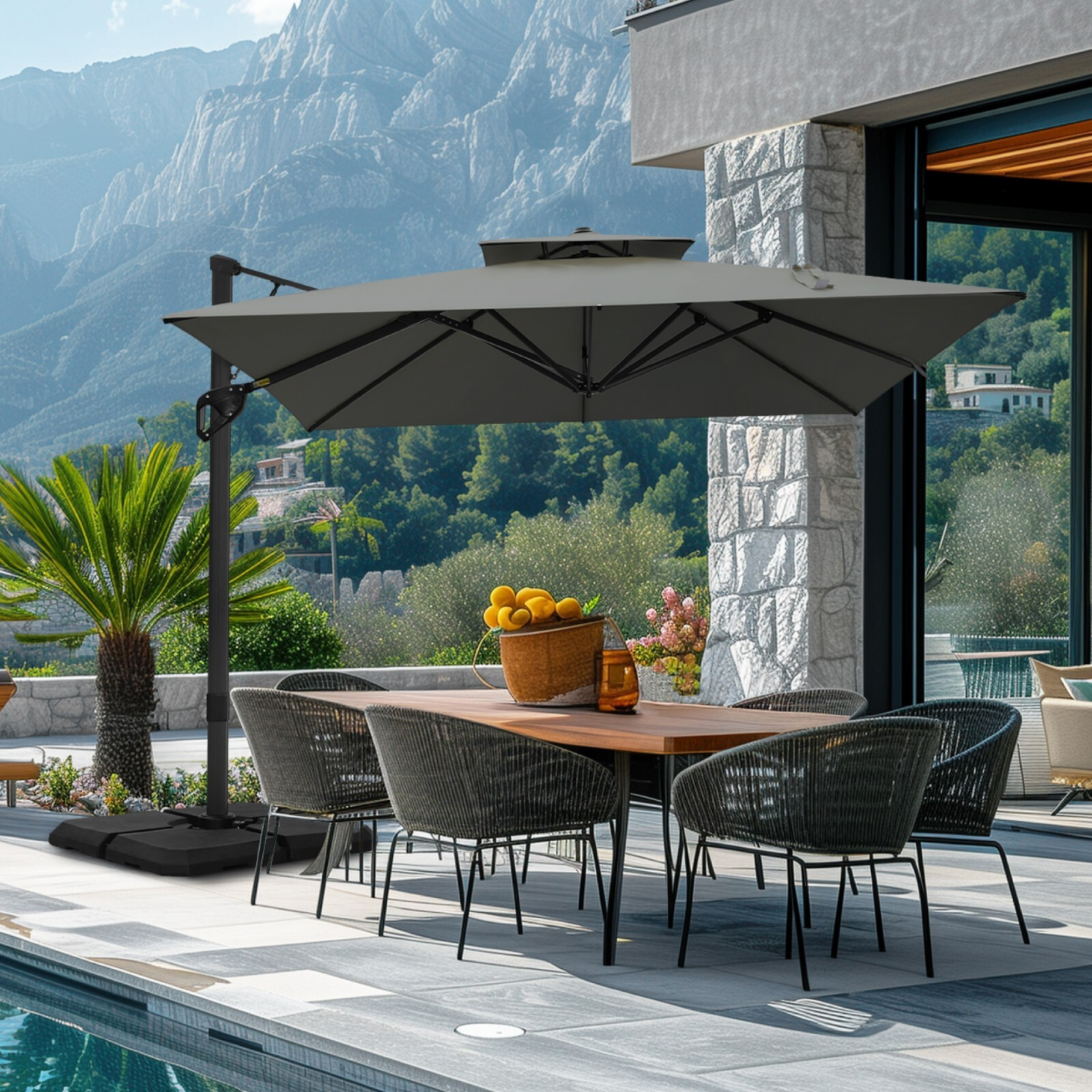 9'x 12' Cantilever Patio Umbrella Outdoor Double Top Large Umbrella with Base