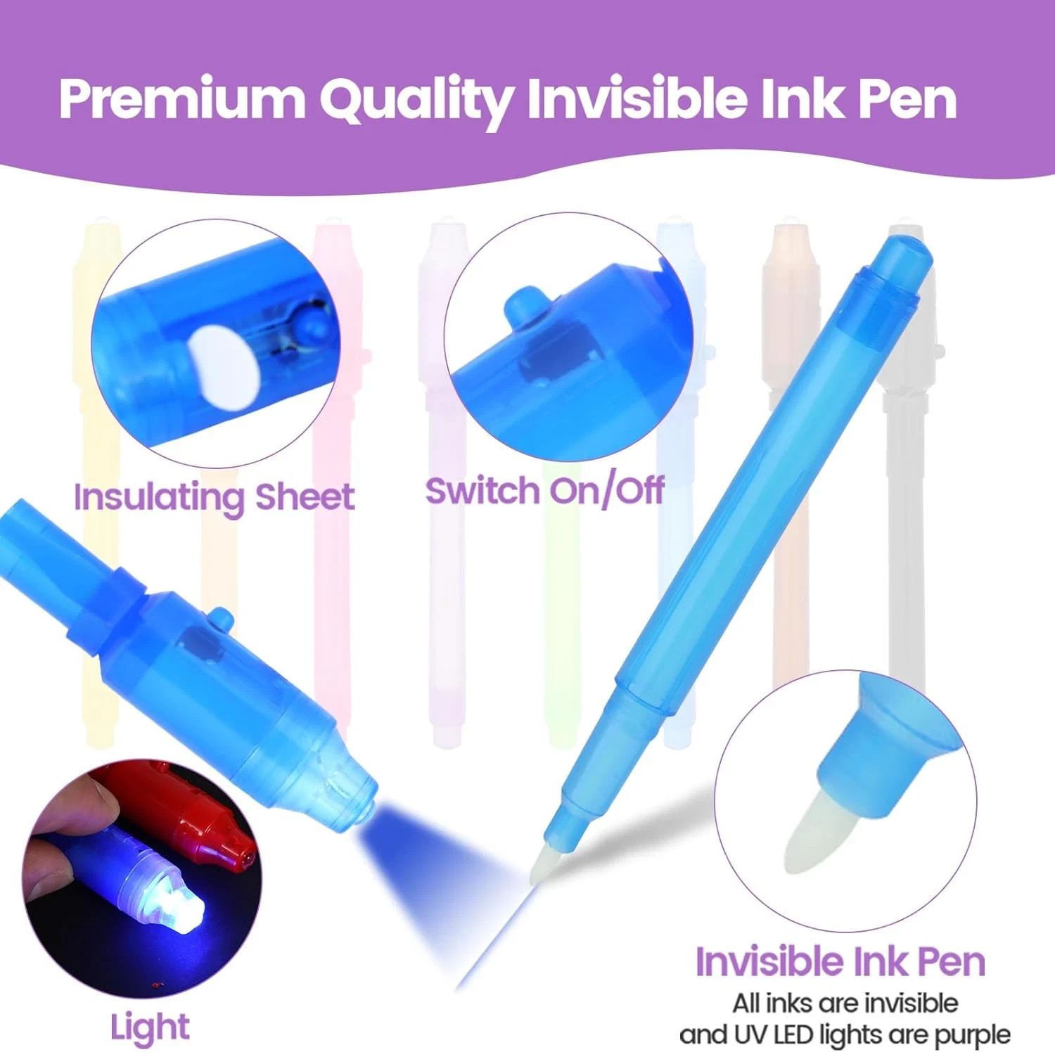 4PCS Invisible Ink Spy Pens marker with built in UV black light for escape rooms