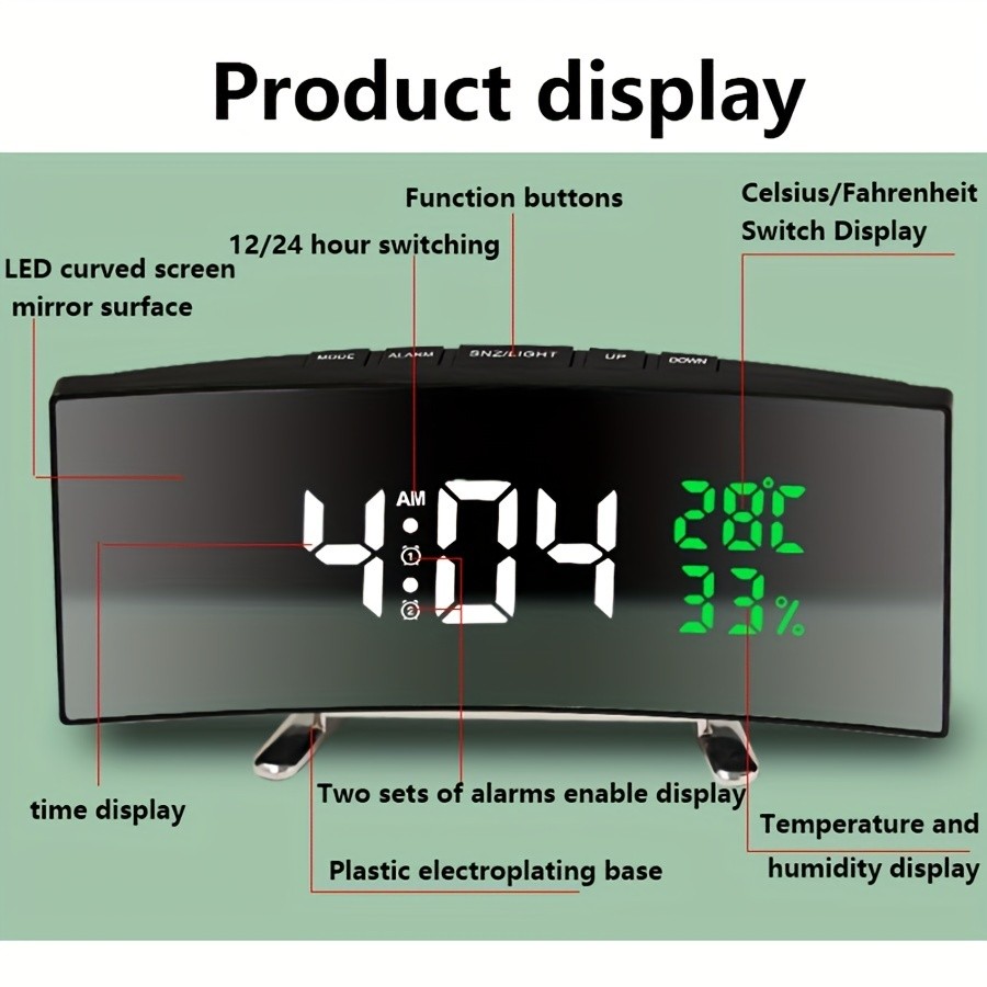 Digital LED Large Display Wall Desk Alarm Clock With Calendar Temperature Date
