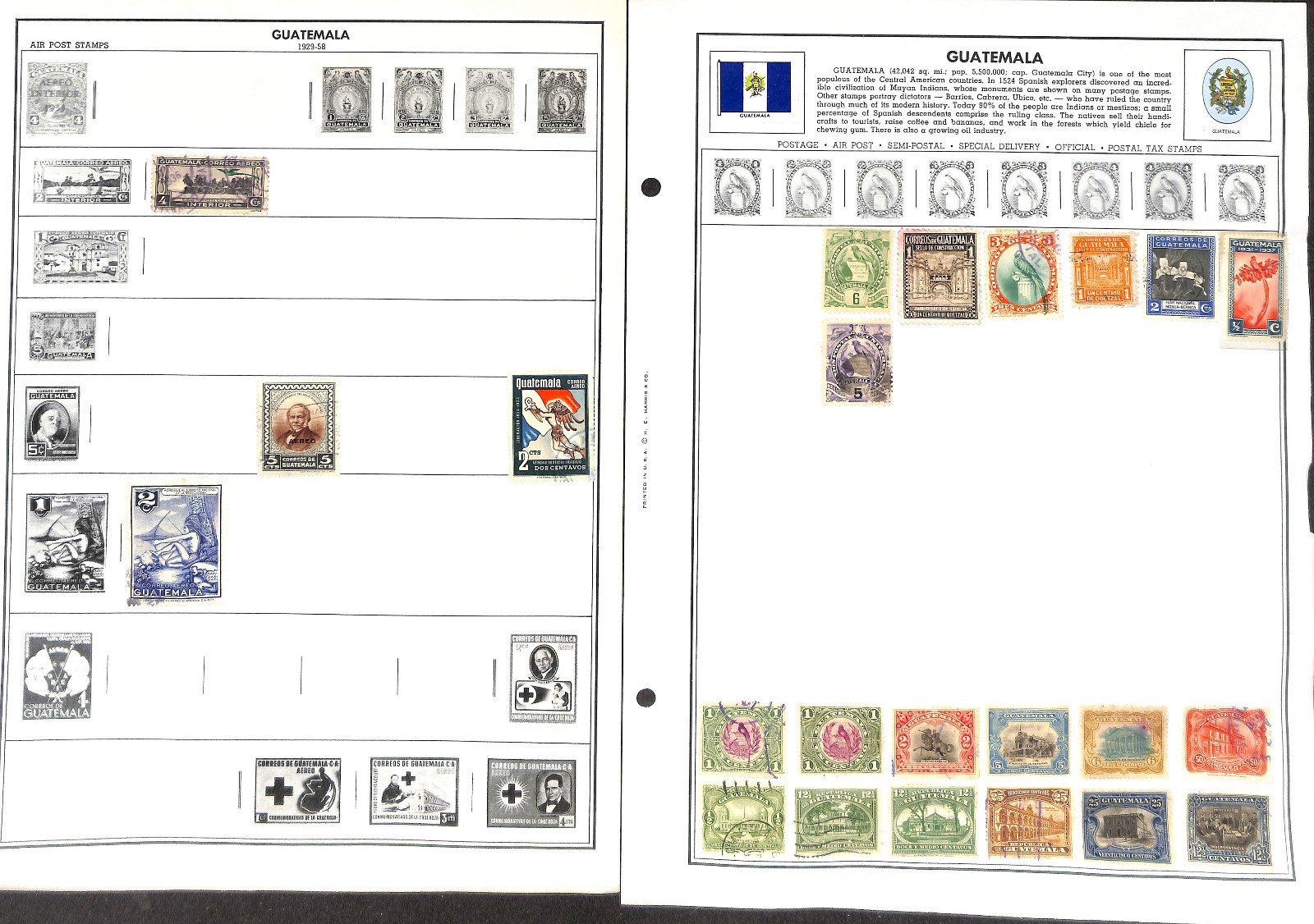 Guatemala Stamp Collection on 25 Harris Pages, 1902-1986 (BH)