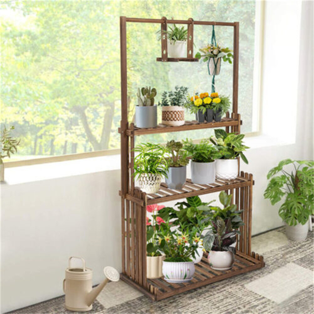 3 Tier Plant Shelf Hanging Bar Plant Stand Flower Rack for Garden Patio Balcony