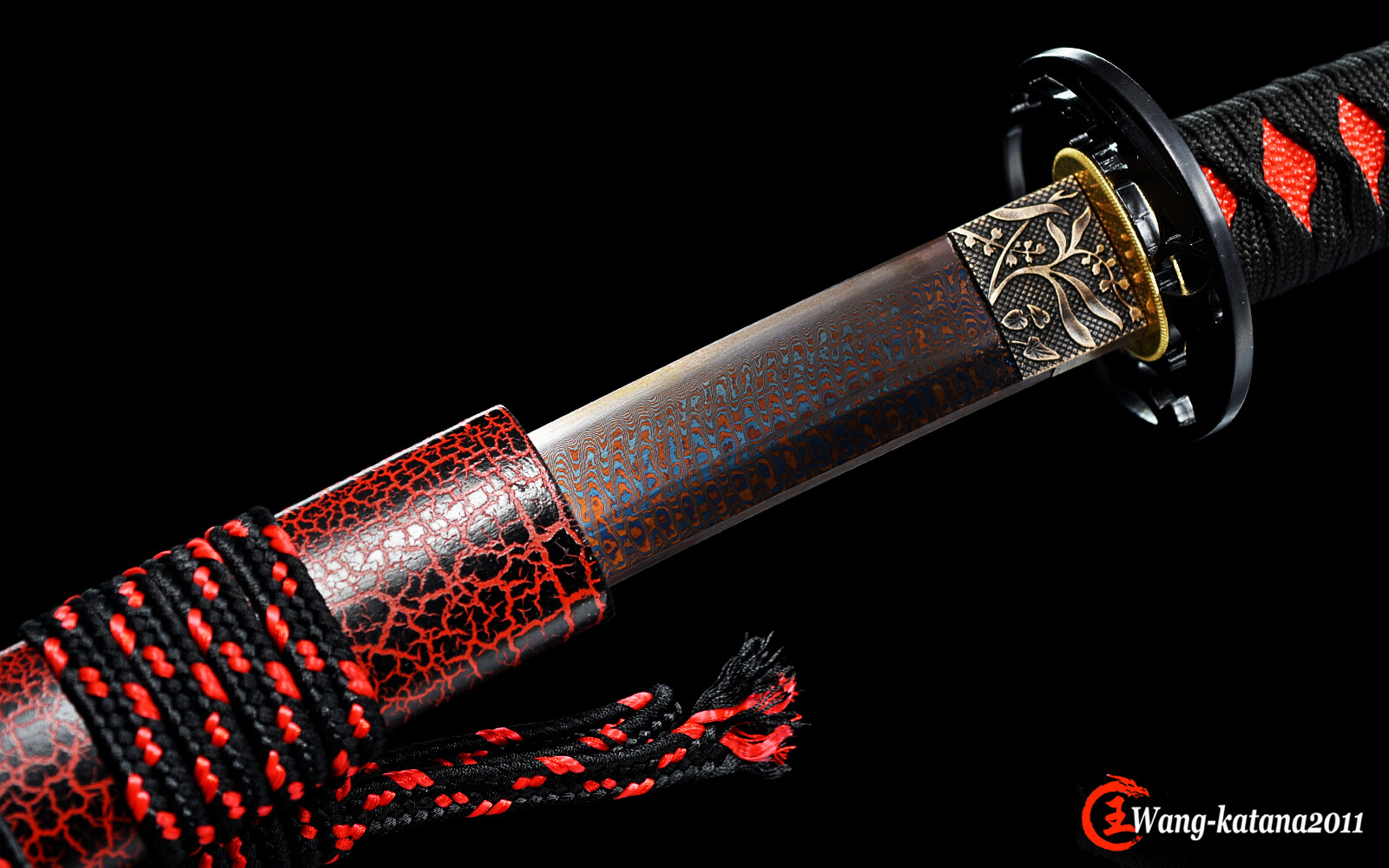 Unique Red&Blue Damascus Folded T1095 Steel Katana Japanese Samurai Sharp Sword