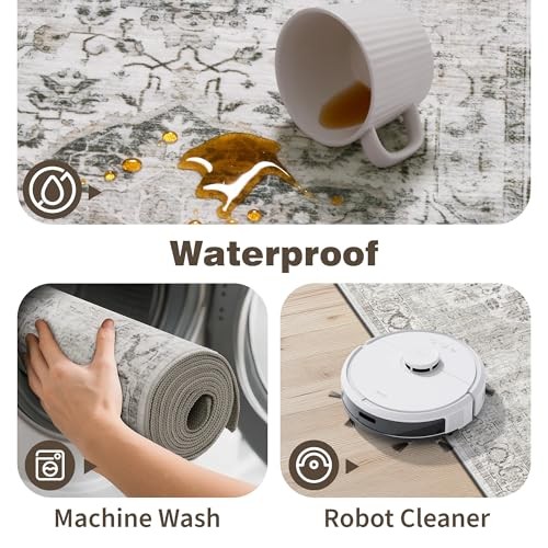 Washable 8x10 Area Rug - Large Soft Rugs for Living Room Vintage Stain