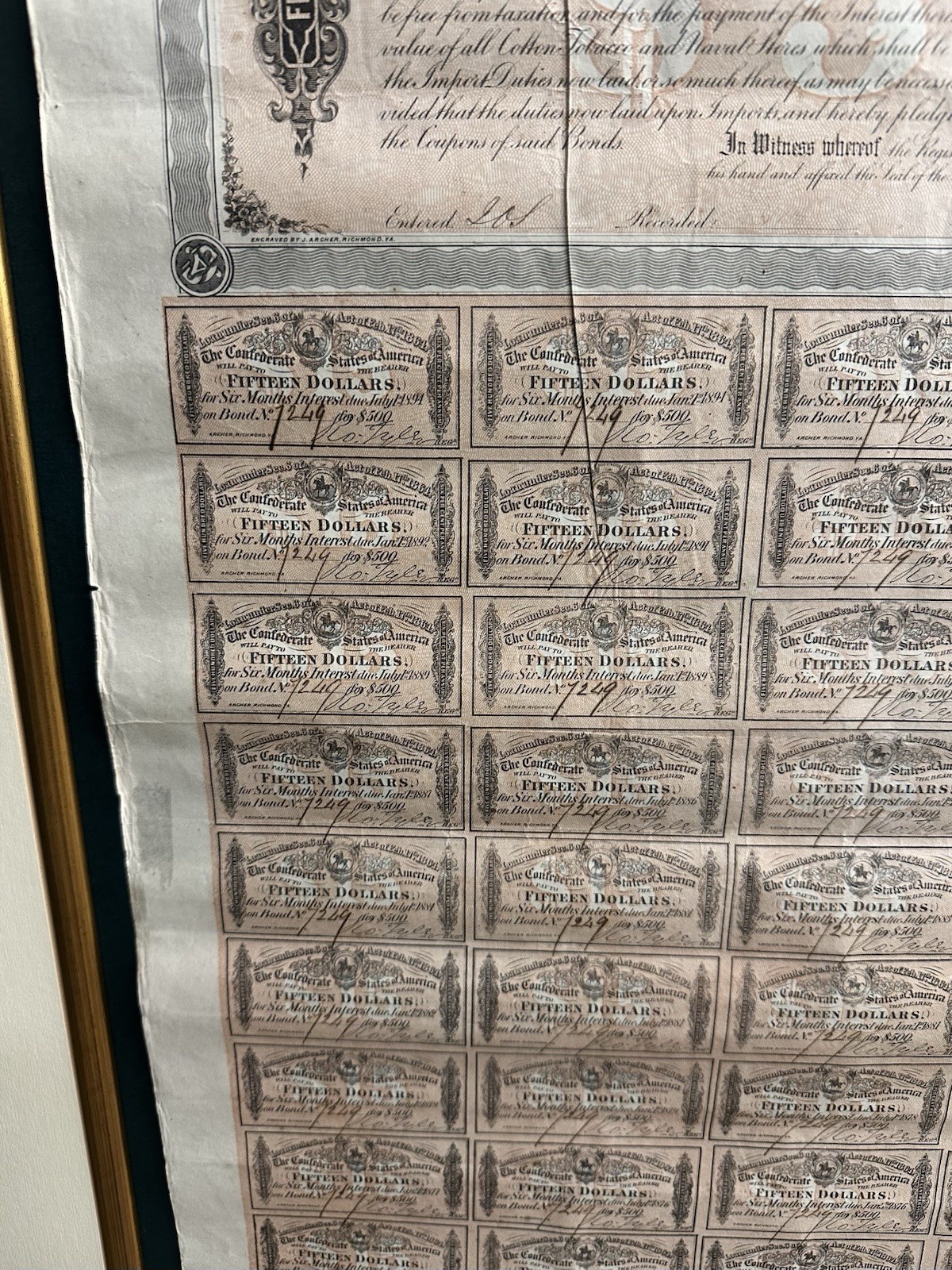 Confederate States of America 1st Series $500 Civil War Loan Bonds, Complete Set