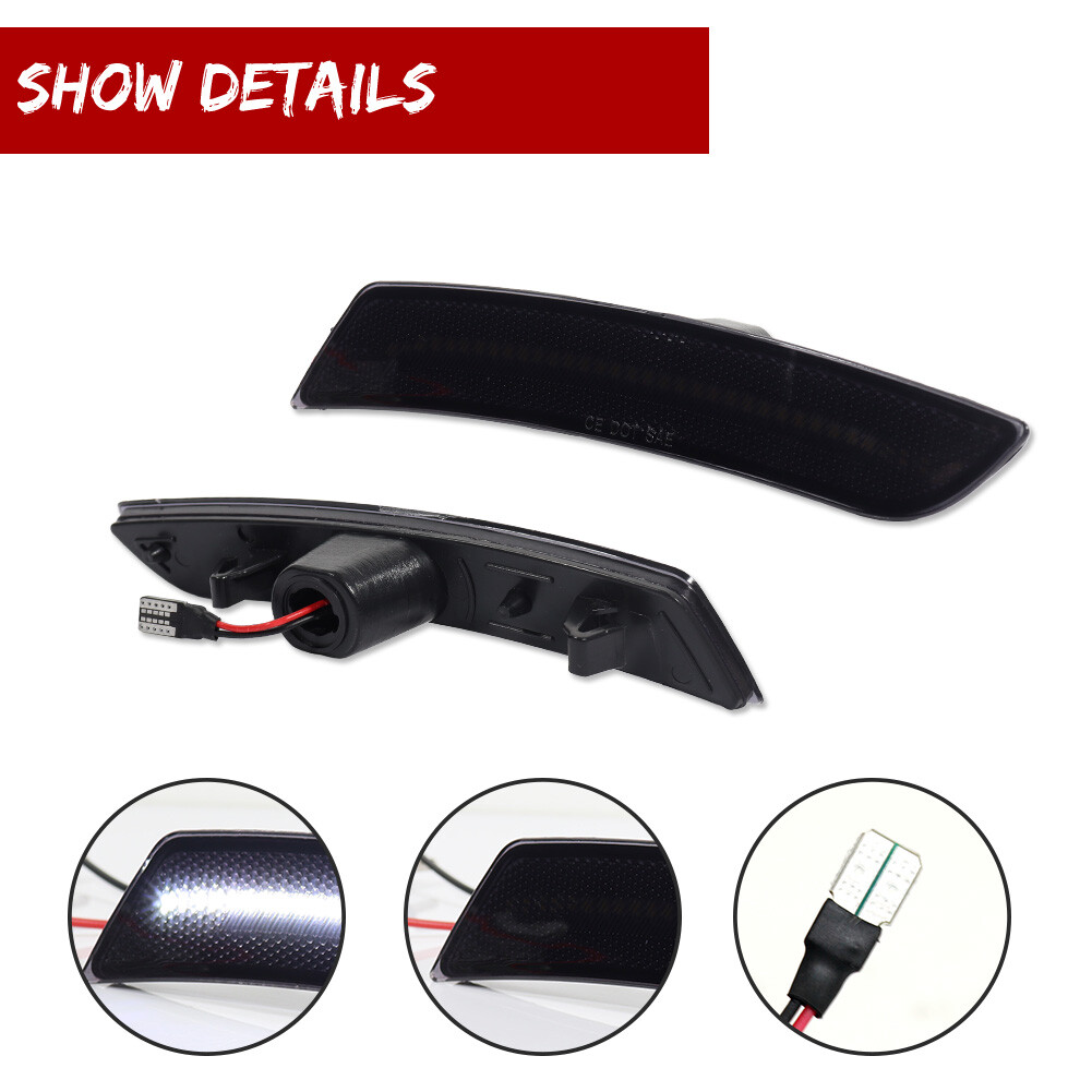 4X Smoke Full White LED Side Marker Light Fender Lamp For 2016-2023 Chevy Camaro