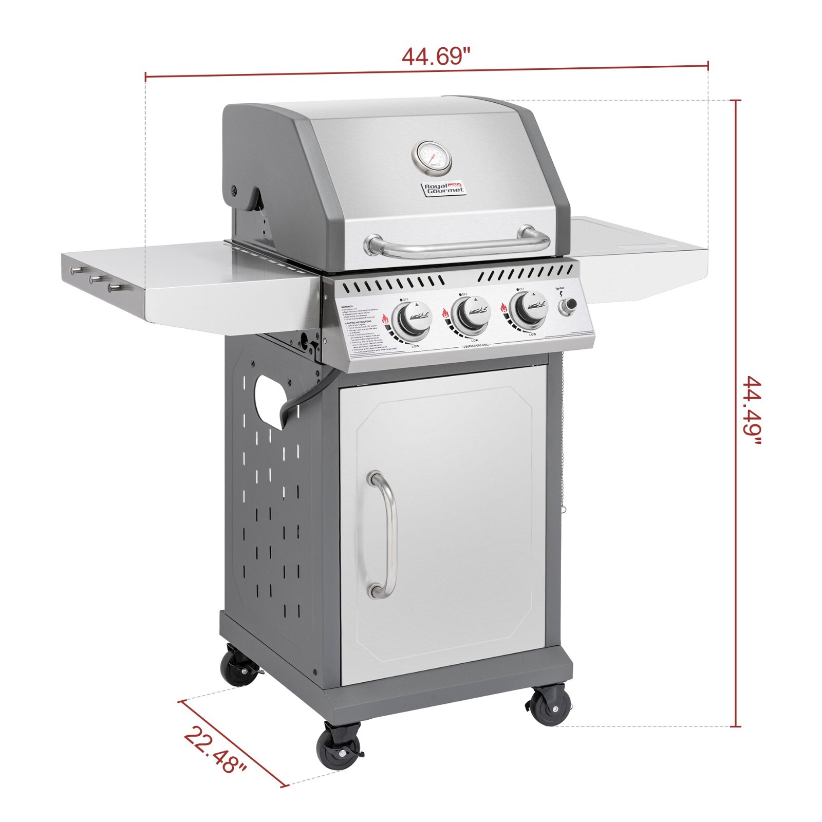 Royal Gourmet 3-Burner Gas Grill Stainless Steel Outdoor Garden BBQ Cooking