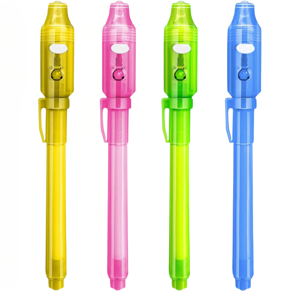 4PCS Invisible Ink Spy Pens marker with built in UV black light for escape rooms