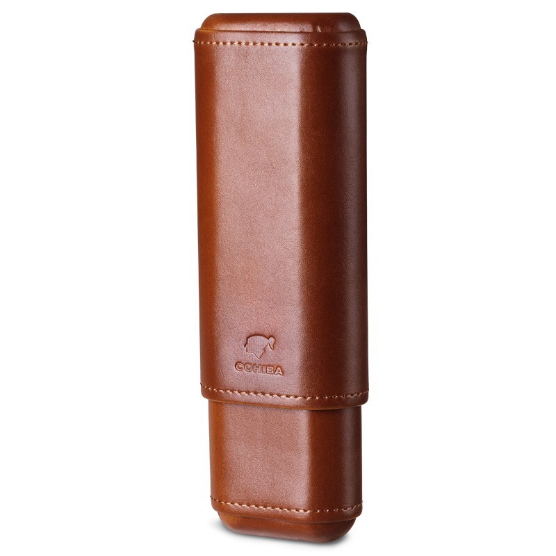 Cedar Wood Lined Brown Leather 2 Ct Sturdy Cigar Case Travel Holder New