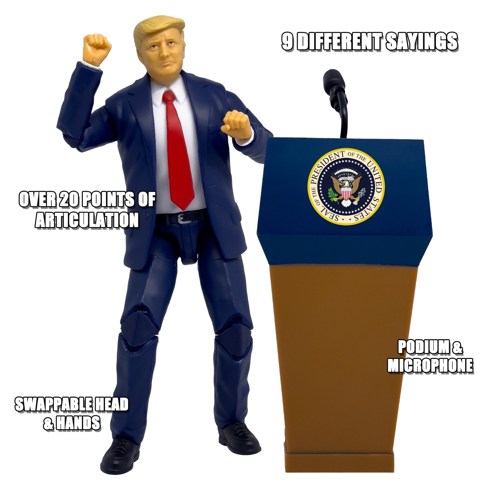 President Trump Talking Action Figure With Deluxe Articulation & Podium