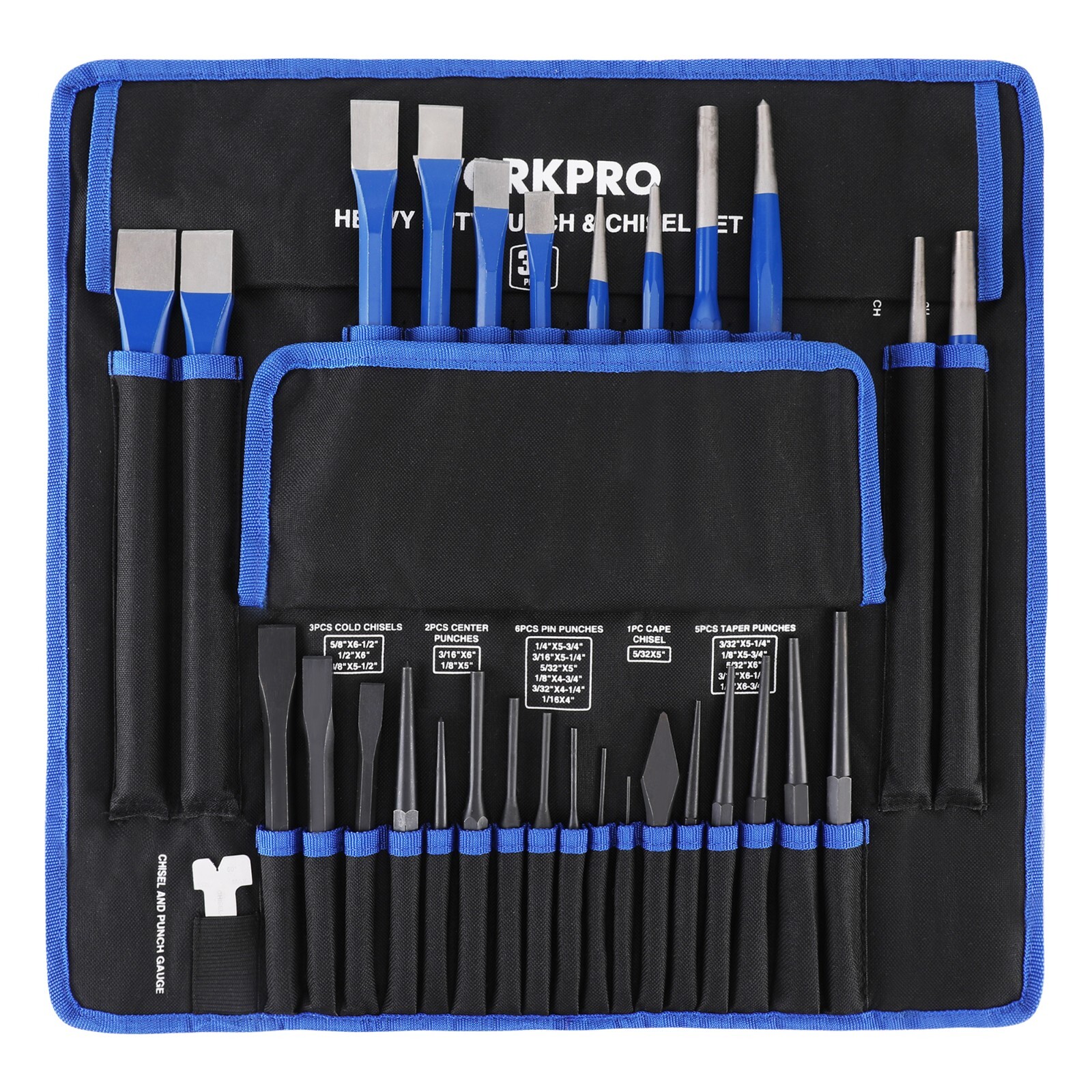 WORKPRO 30-Piece Heavy Duty Punch and Chisel Set with Pouch