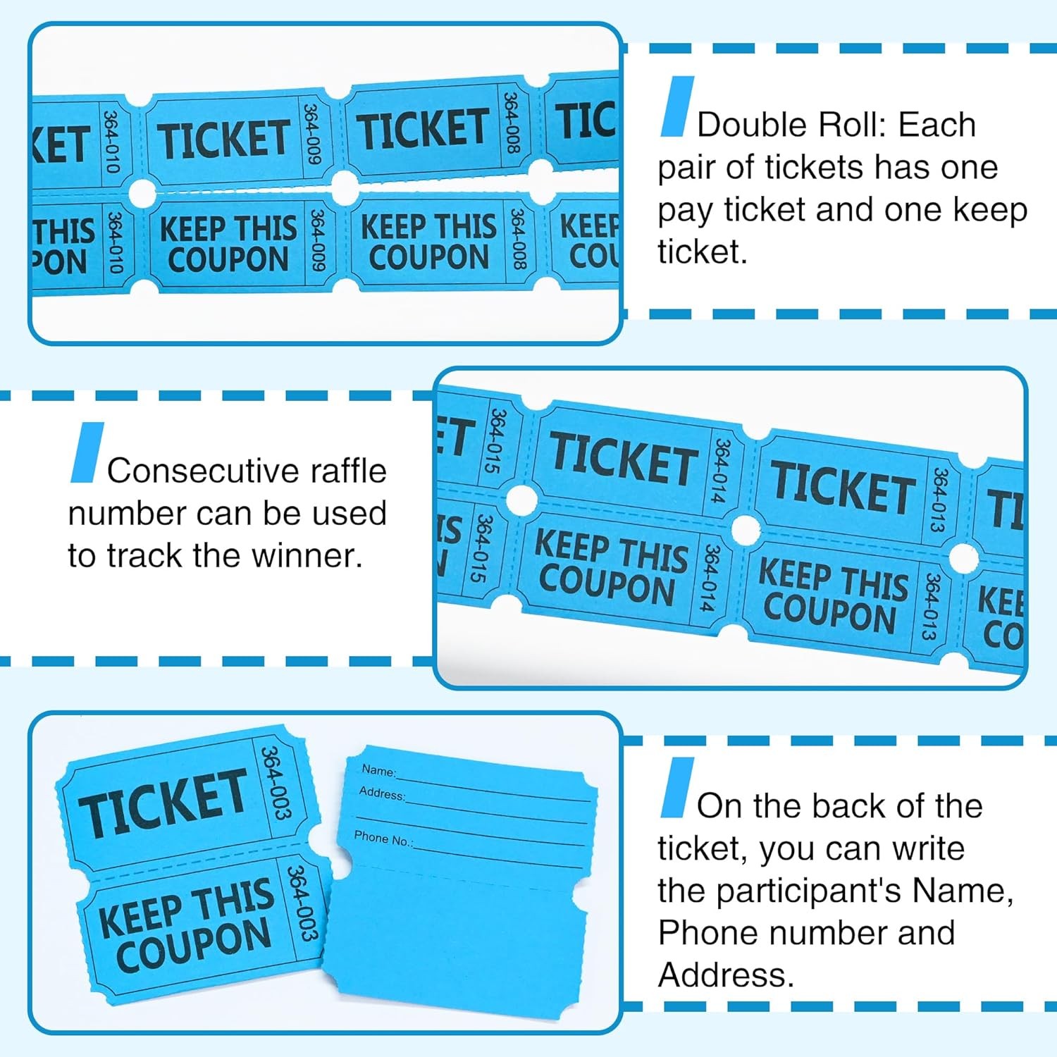 500 Raffle Tickets Double Roll, Raffle Tickets Roll with Name and Phone Number,