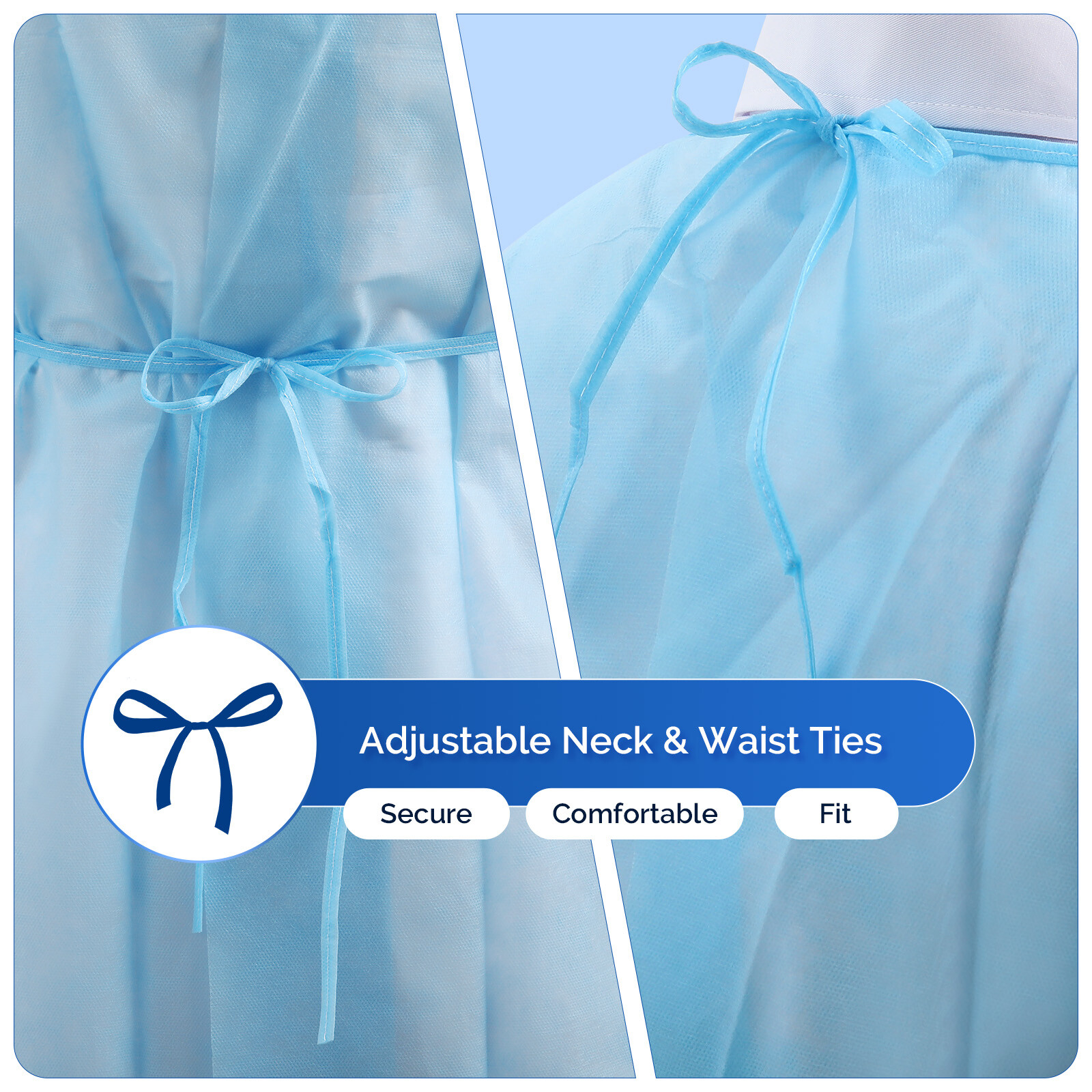 Dental Lab Disposable Isolation Gown Gowns Knit Cuff Long Sleeve Soft Blue