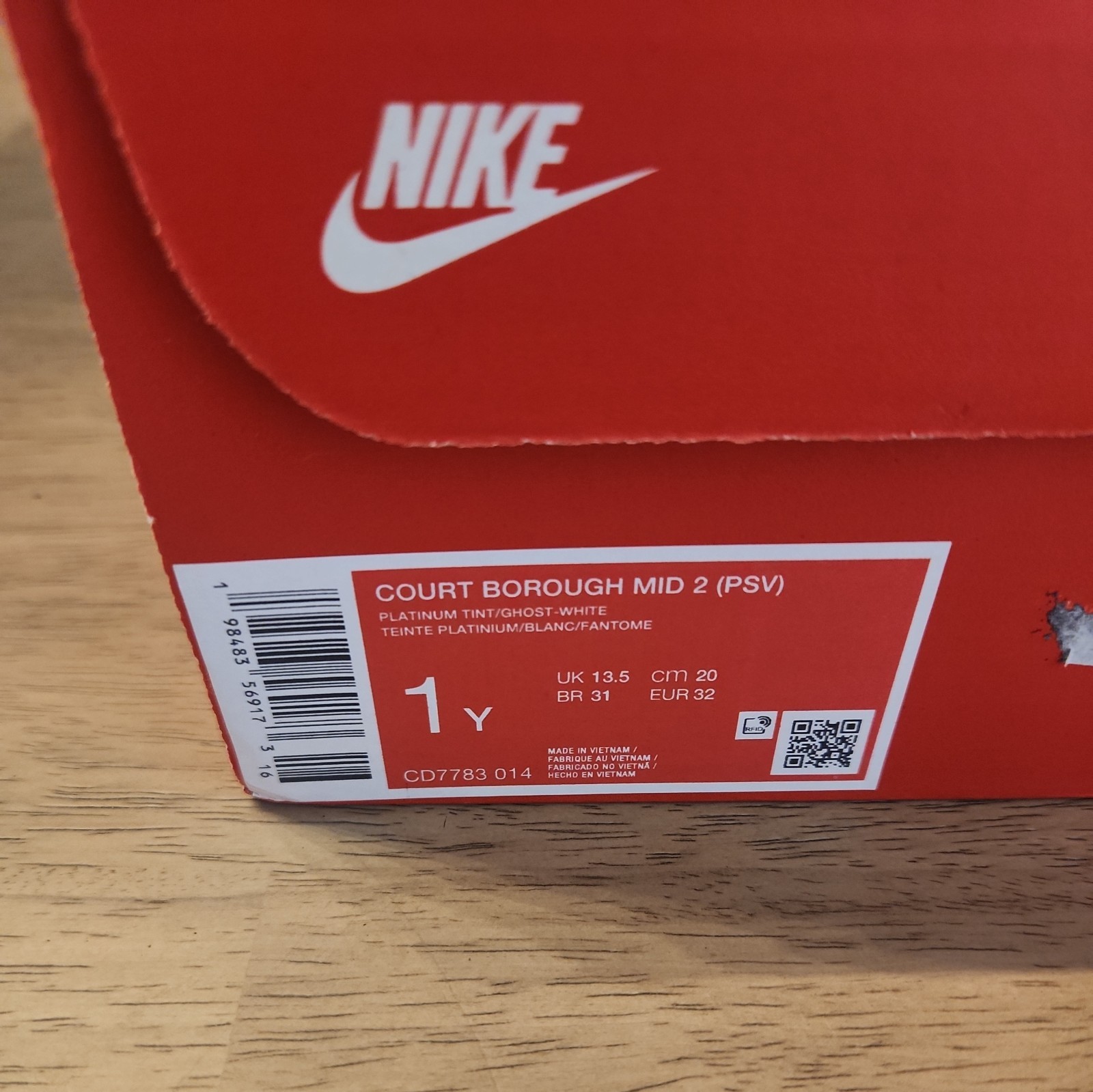 Nike Court Borough Mid 2 PSV Kids 1Y Platinum tint/ghostwhite Sneaker CD7783 014