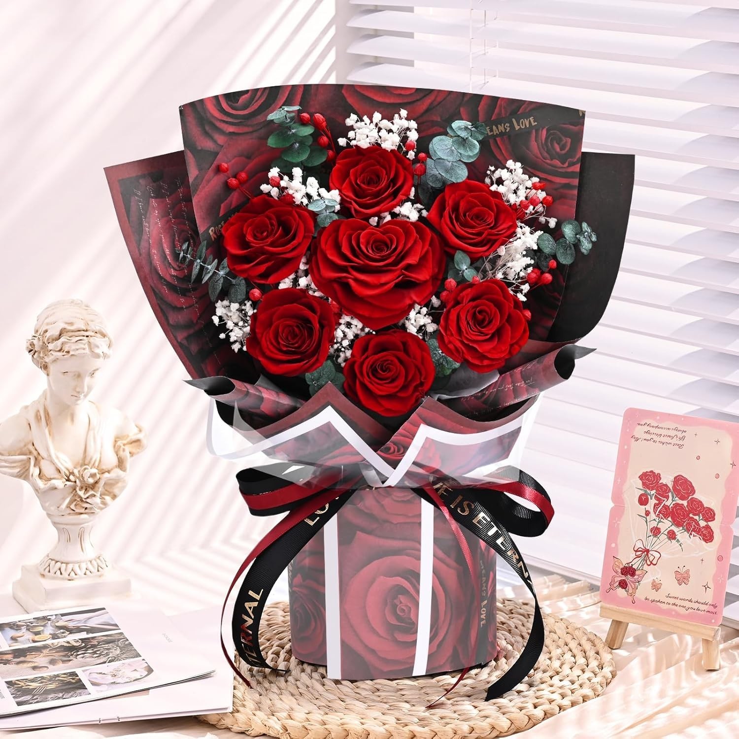 Forever Rose Flowers for Delivery, Valentines Day Gifts Her 7 Pcs, Red