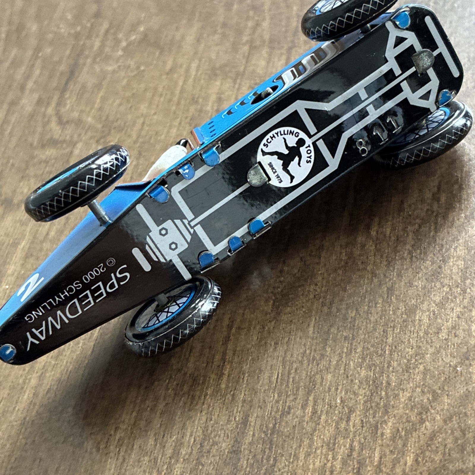 Schylling Speedway Racer Classic Wind-Up Tin Car Driver #2 Blue No BOX Or Key