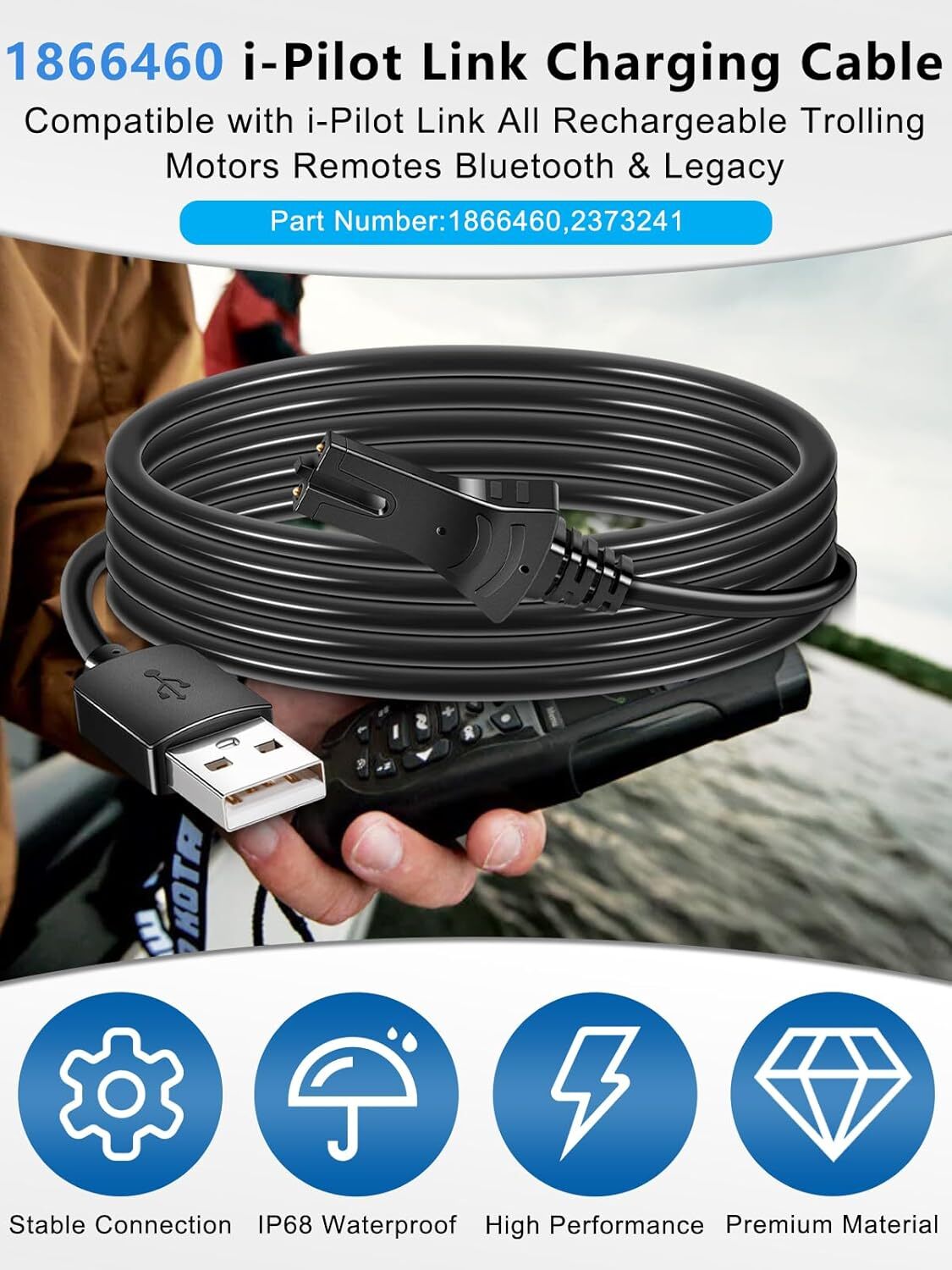 for Minn Kota i-Pilot Link Remote Control USB Charger Charging Cable 1866460