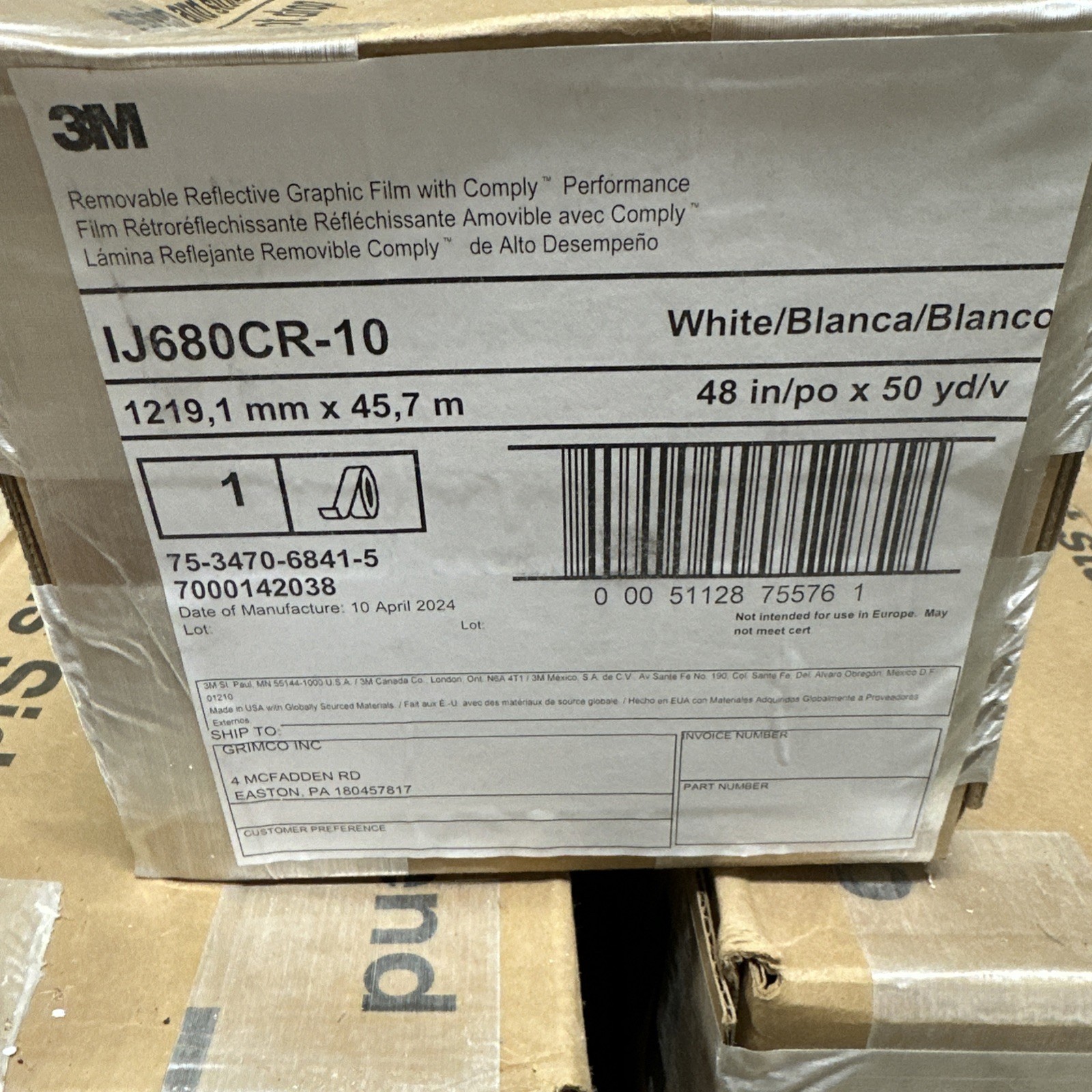 3M IJ680CR-10 REMOVEABLE REFLECTIVE GRAPHIC FILM/ VINYL VEHICLE DECAL 48" x 50yd