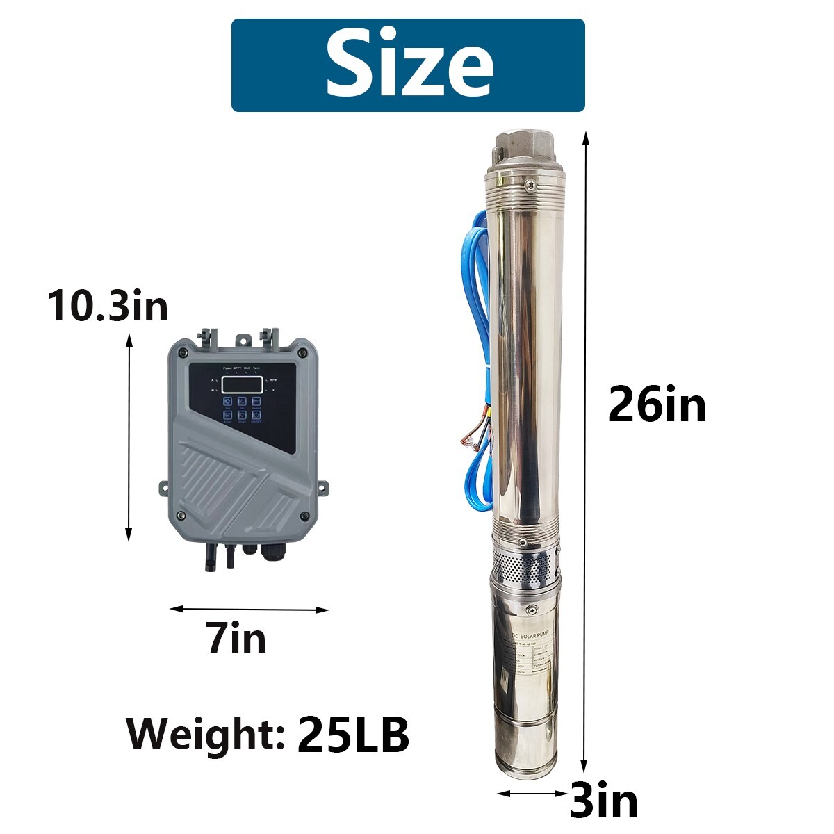 DC 48V 3" Solar Pump Submersible Pump Bore 500W Deep Well Pump + MPPT Controller