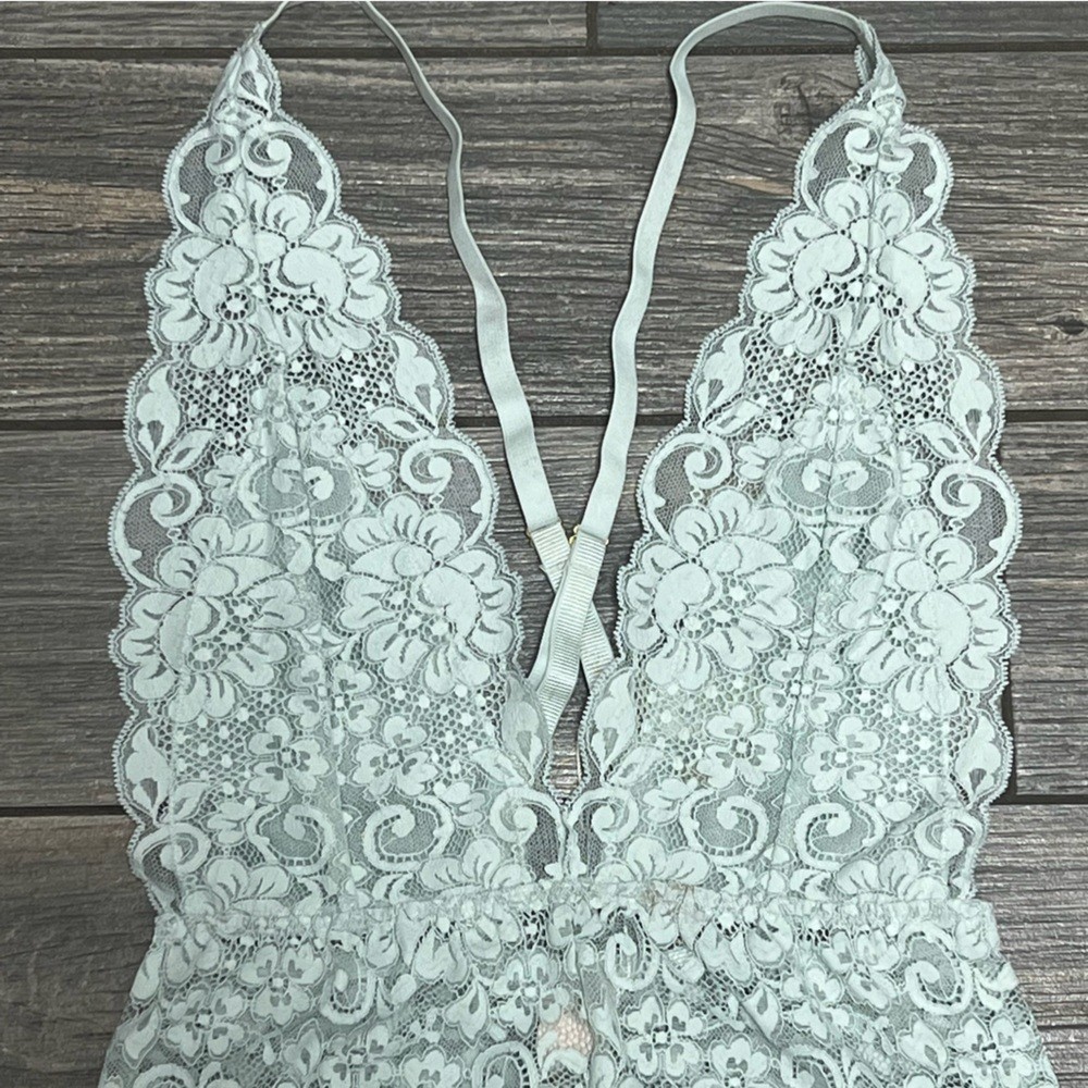 NWT Free People X HAH Comin in Haht Lace Bodysuit lingerie Top XS Something Blue
