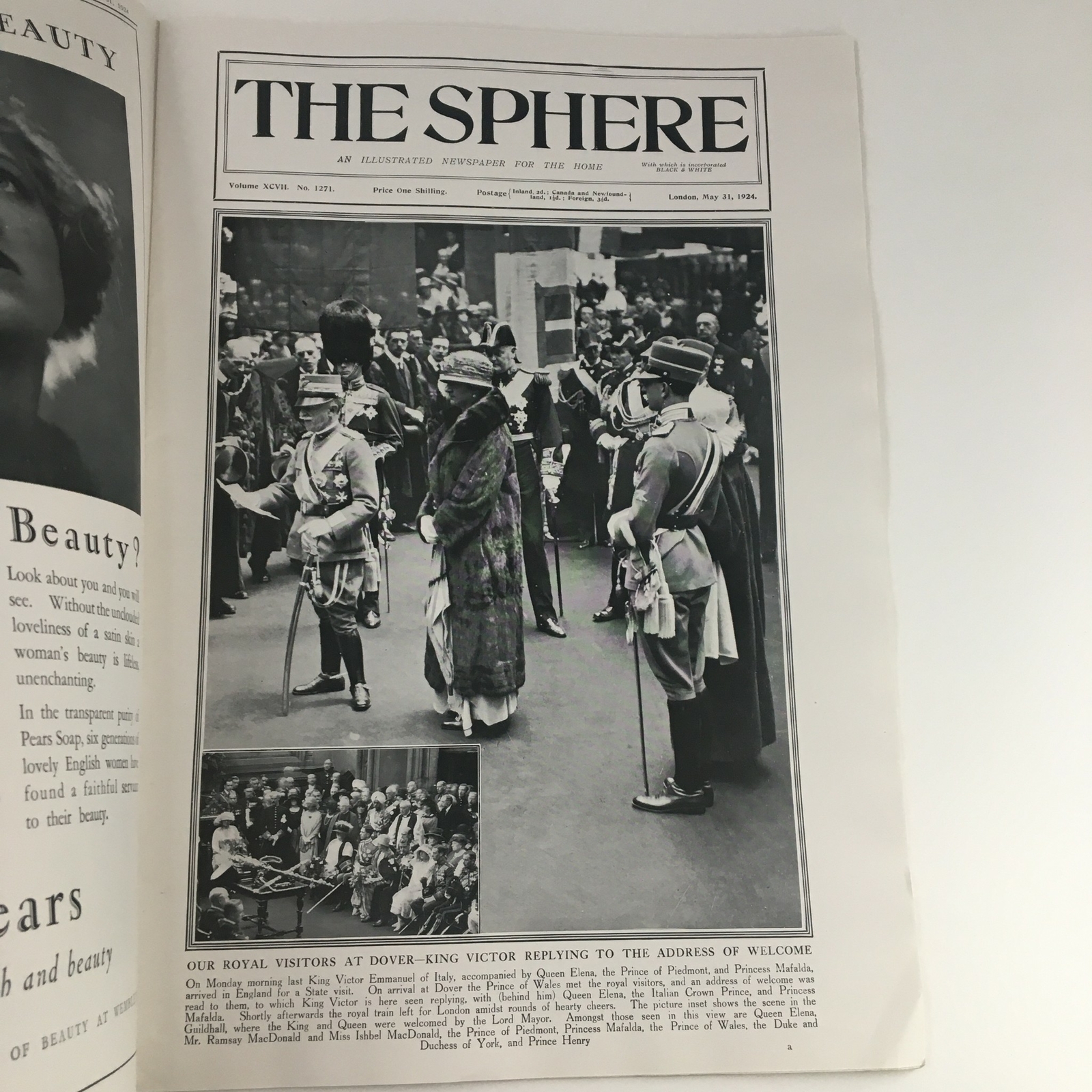 The Sphere Newspaper May 21 1924 King Victor Emmanuel and Queen Elena No Label