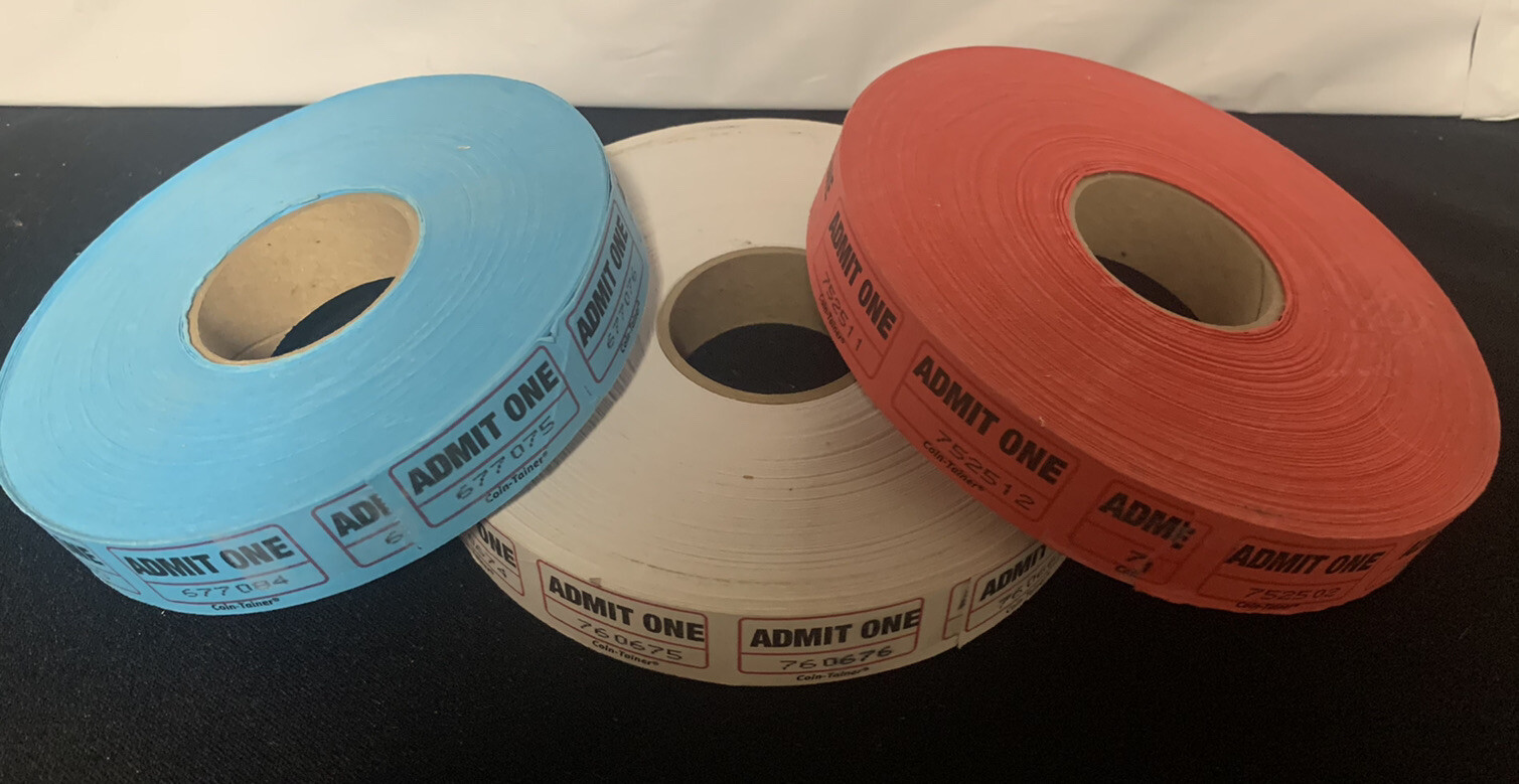 #360 Three  Rolls Of Tickets Red White & Blue  Single Admit ONE