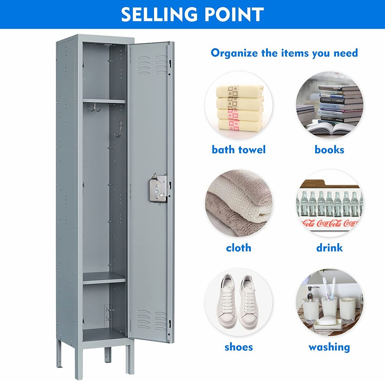 Metal Lockers Storage Cabinet w/Lock Door for Office School Gym Hotel Employees