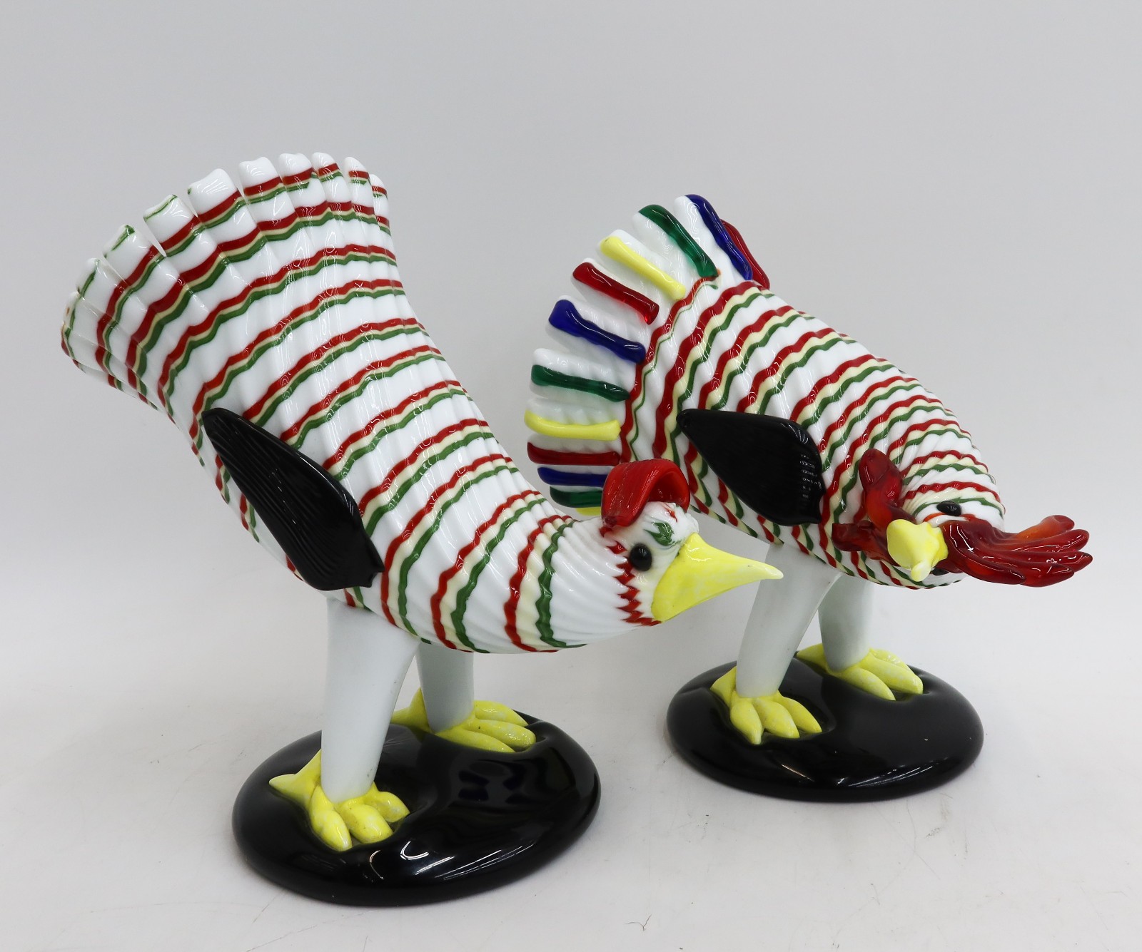 Fulvio Bianconi for Venini (1915-1996) Rooster and Hen Milk Glass Figures c1955