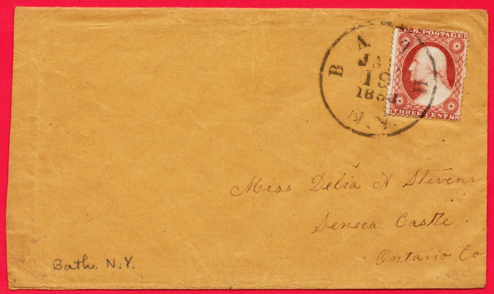 U.S. Scott : 26 with circle cancel :  for Bath, N.Y. dated 1858  /  MB- 722