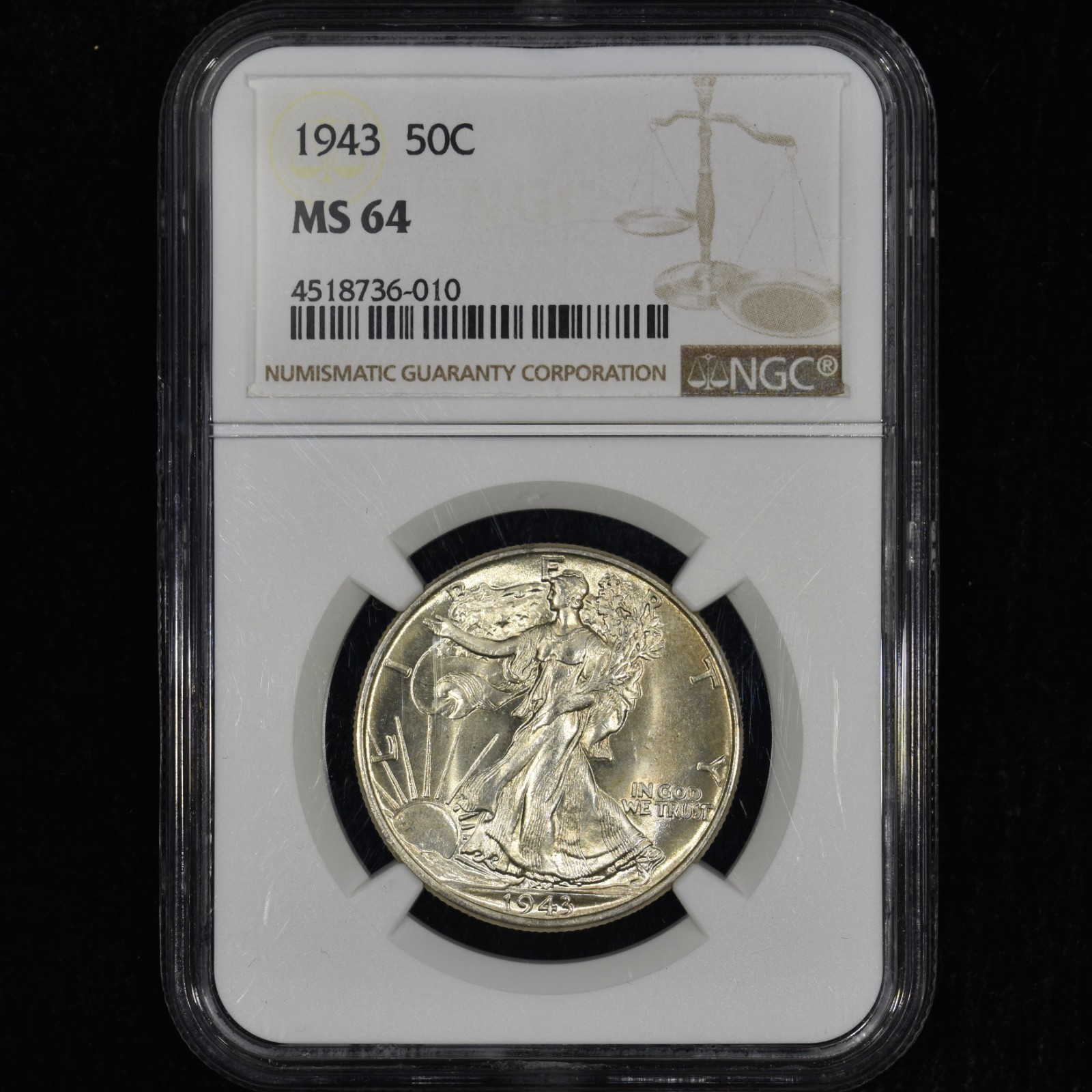 1943 WALKING LIBERTY HALF DOLLAR ✪ NGC MS-64 ✪50C SILVER COIN UNC BU ◢TRUSTED◣