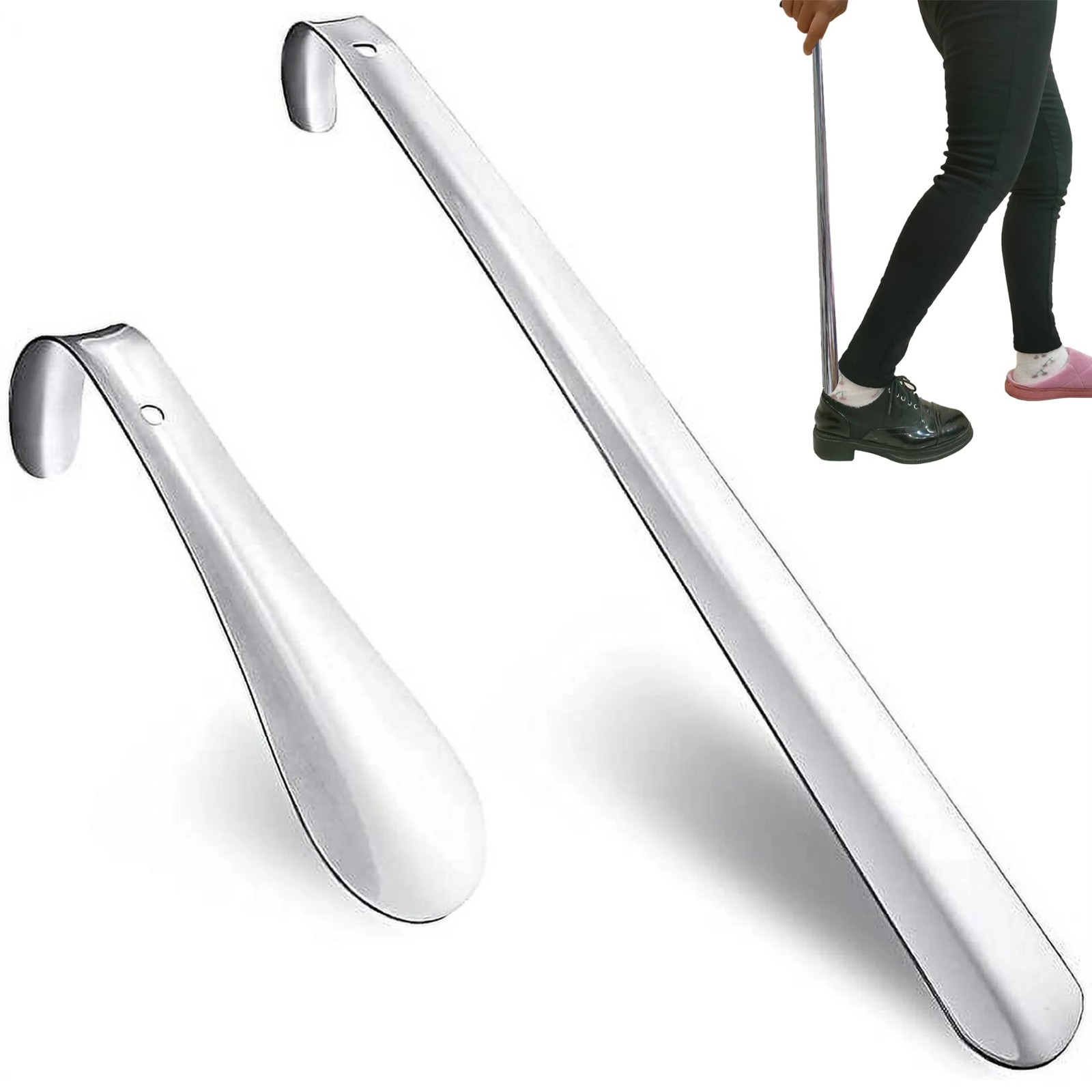 Extra Long Handle Shoe Horn Stainless Steel Handled Metal Shoehorn Horns New