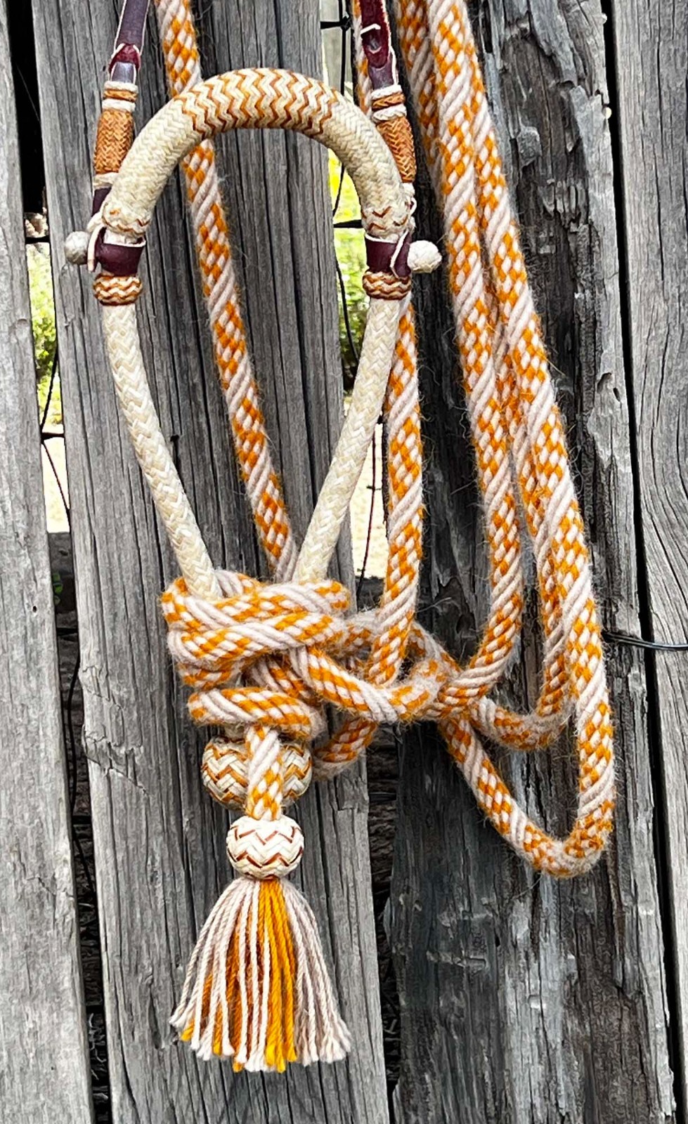 Cowboy Handmade 24 X 48 Plait 5/8" AMBER ALL- RAWHIDE HACKAMORE By Jimmy Flores