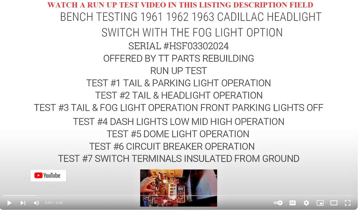 1959/1960 CADILLAC HEADLIGHT SWITCH NON-FOG LIGHT SWITCH TESTED & WORKS