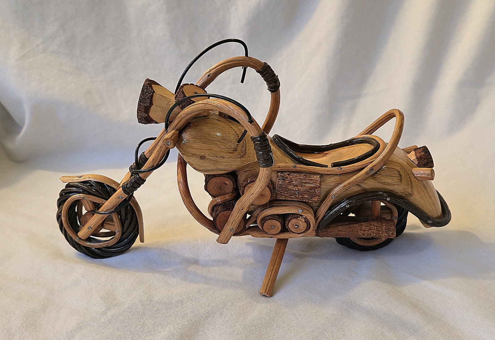 Handmade Twig Folk Art Chopper Motorcycle Sculpture Wood Rustic 12" Harley Style