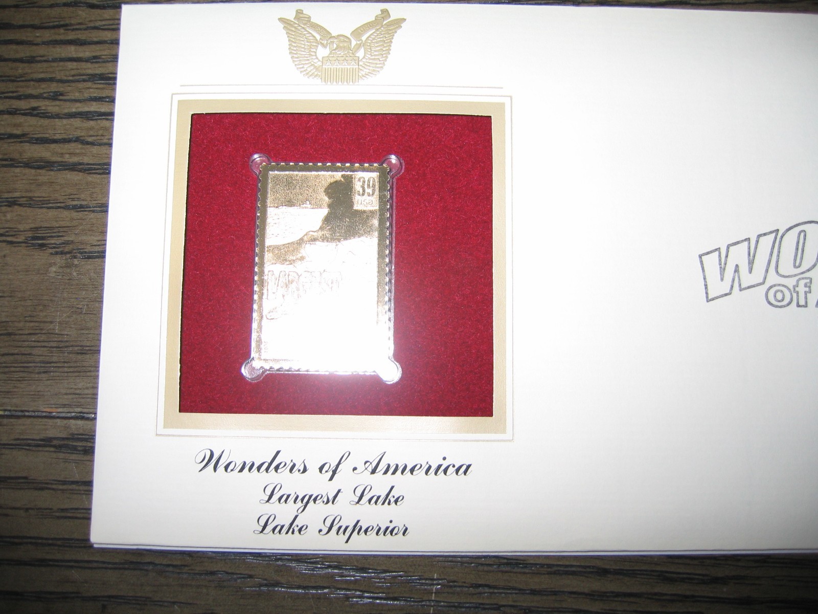 2006 Wonders of America Largest Lake Superior Replica Golden Cover Stamp
