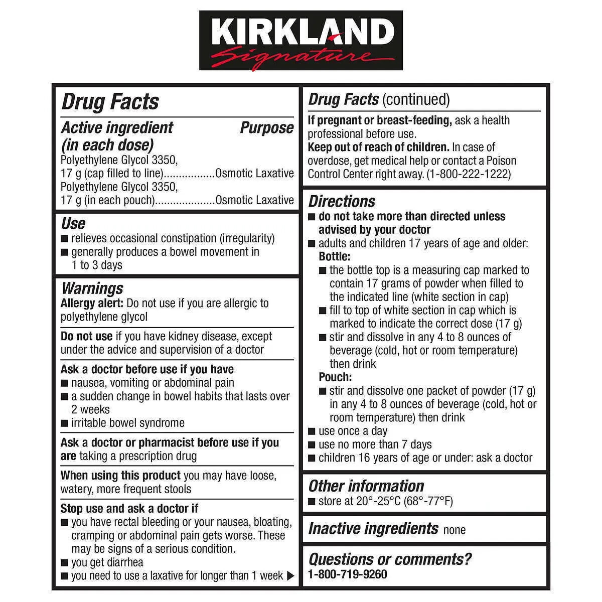 Laxative Polyethylene Glycol - Kirkland Signature LaxaClear 100 Doses VS MiraLAX