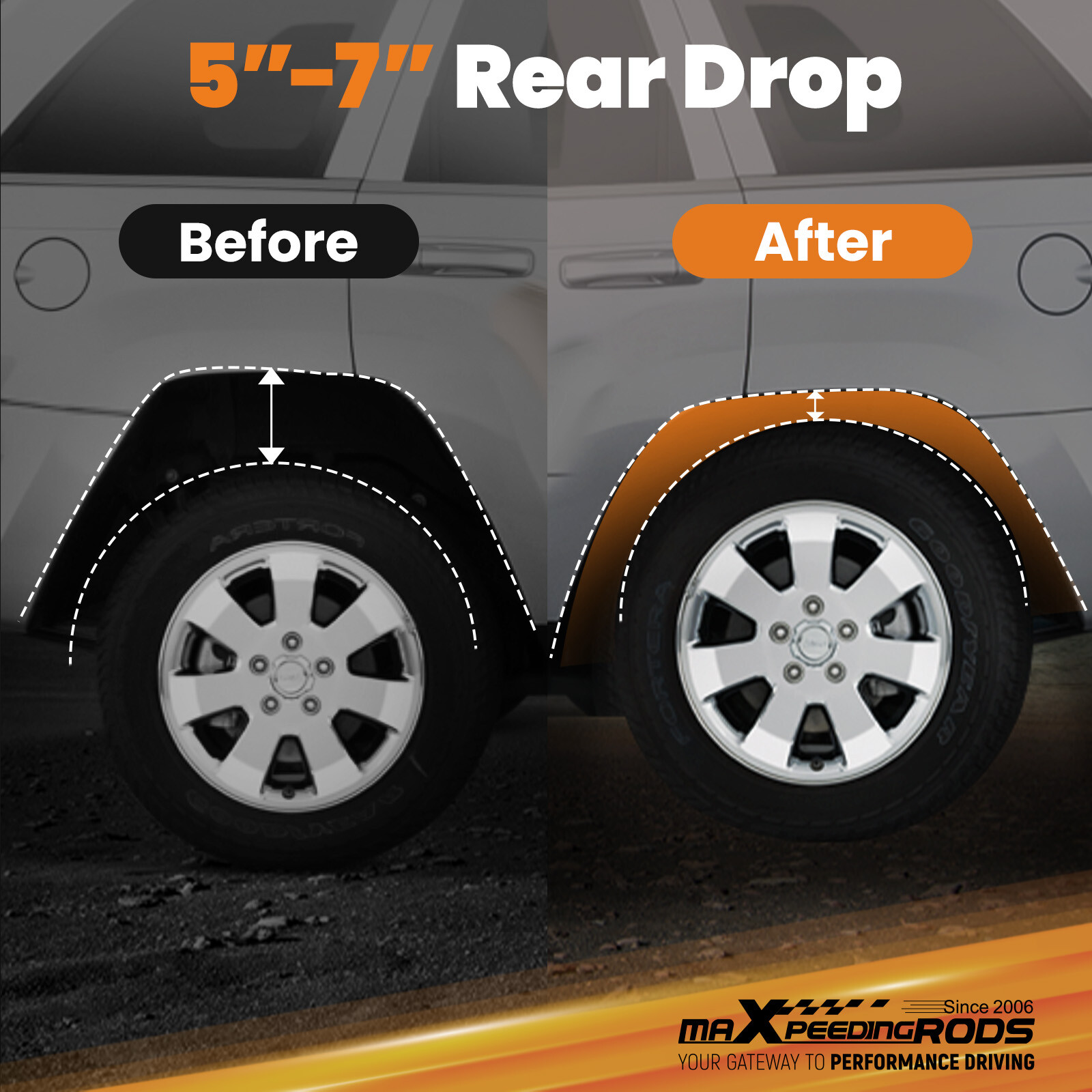 Pair Rear Lowering Shocks 5" - 7" Drop For Chevy Silverado/GMC Sierra 1999-2006