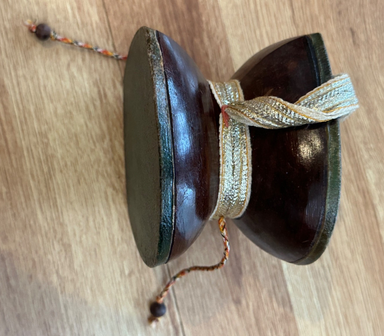 Tibetan Nepal Chod Damaru Wooden Leather Drum HIMALAYAN Ritual OBJECT 4.75" X 3"