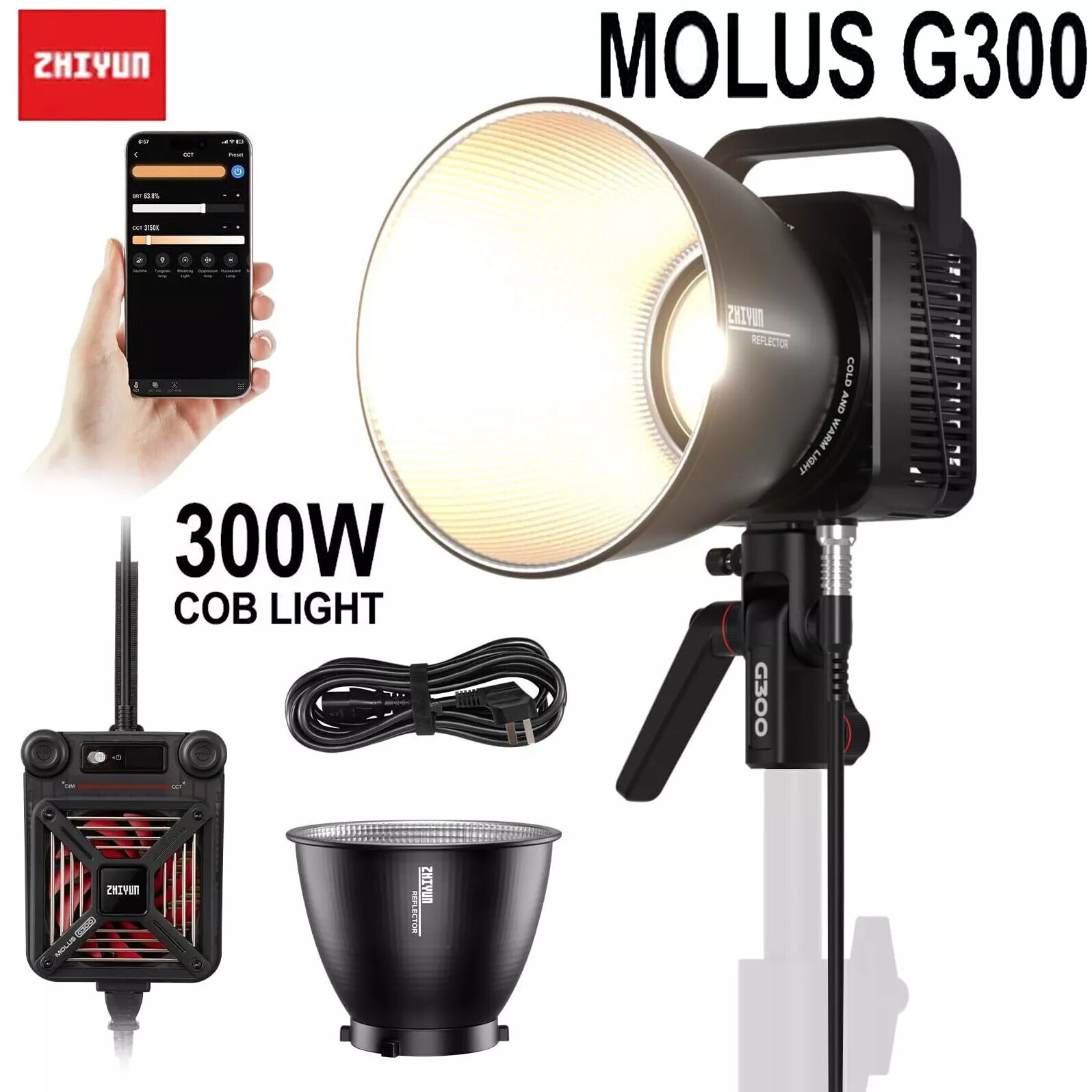 Zhiyun Molus G300 300W Bi-Color LED Video Light Photography Lighting 2700K-6500K