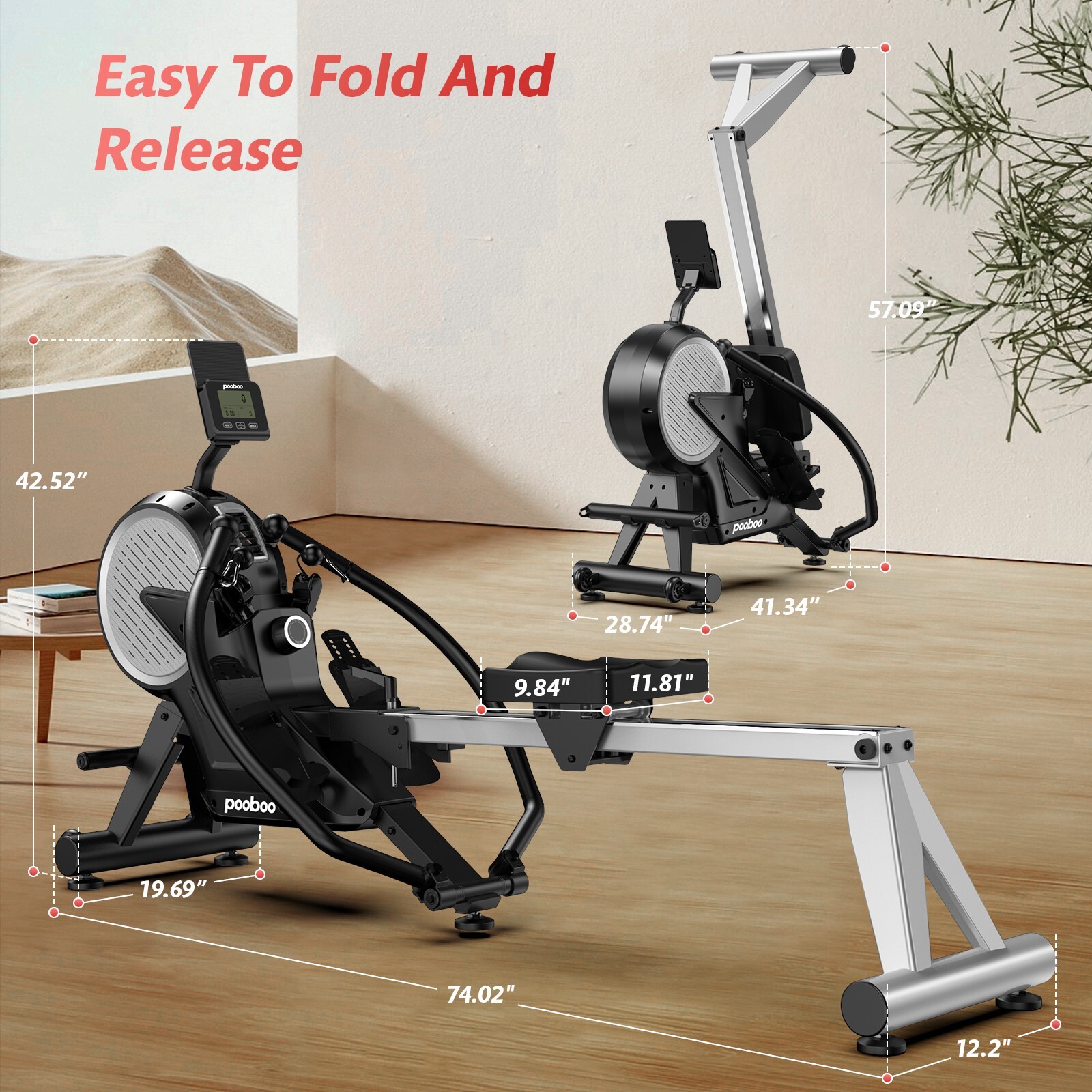 Indoor Magnetic Row Rowing Machine Rower 16 Levels Cardio Exercise Equipment