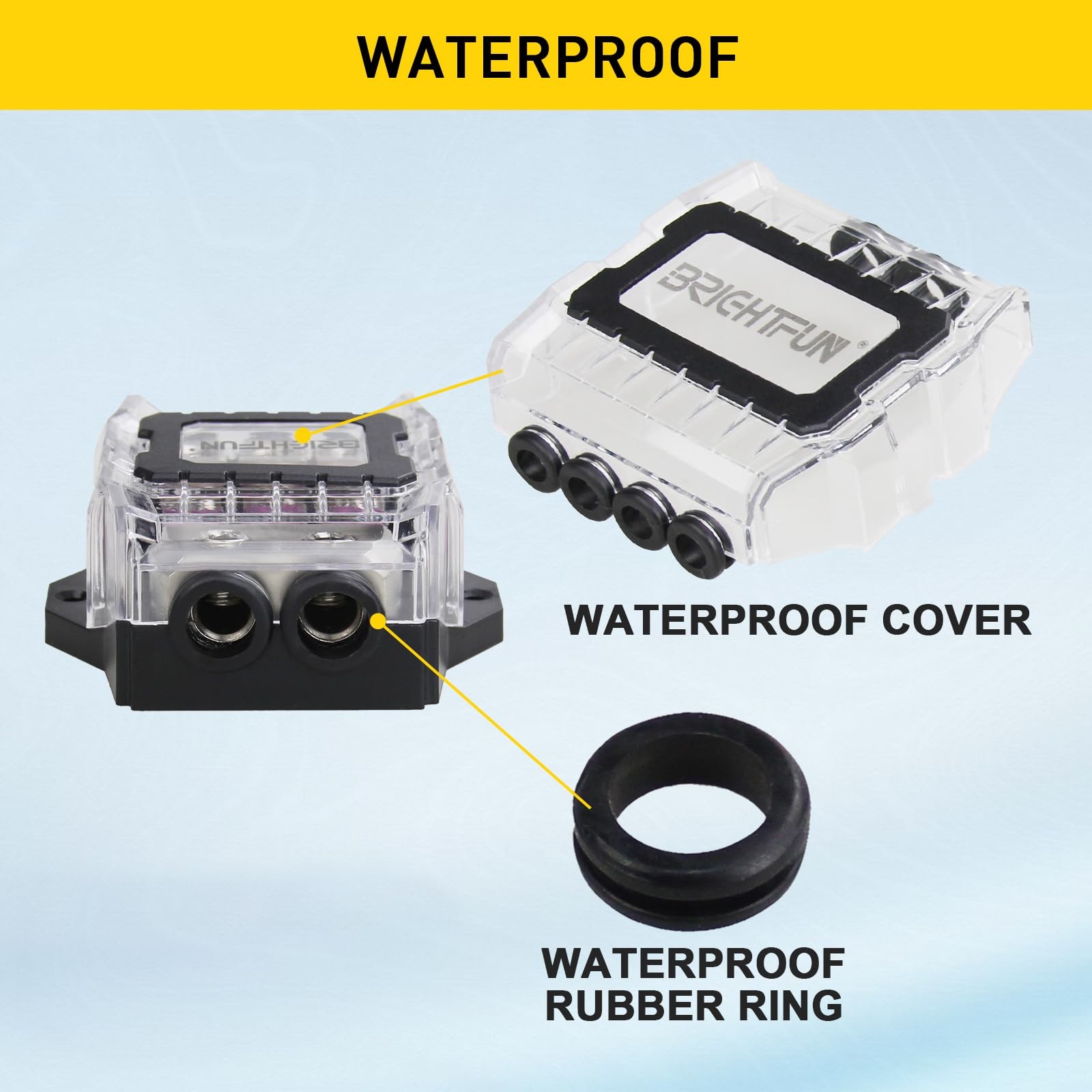 4 Way ANL Fused Distribution Block, 2 X 0/2/4 Gauge in / 4 X 4/8/10Gauge Out Fus