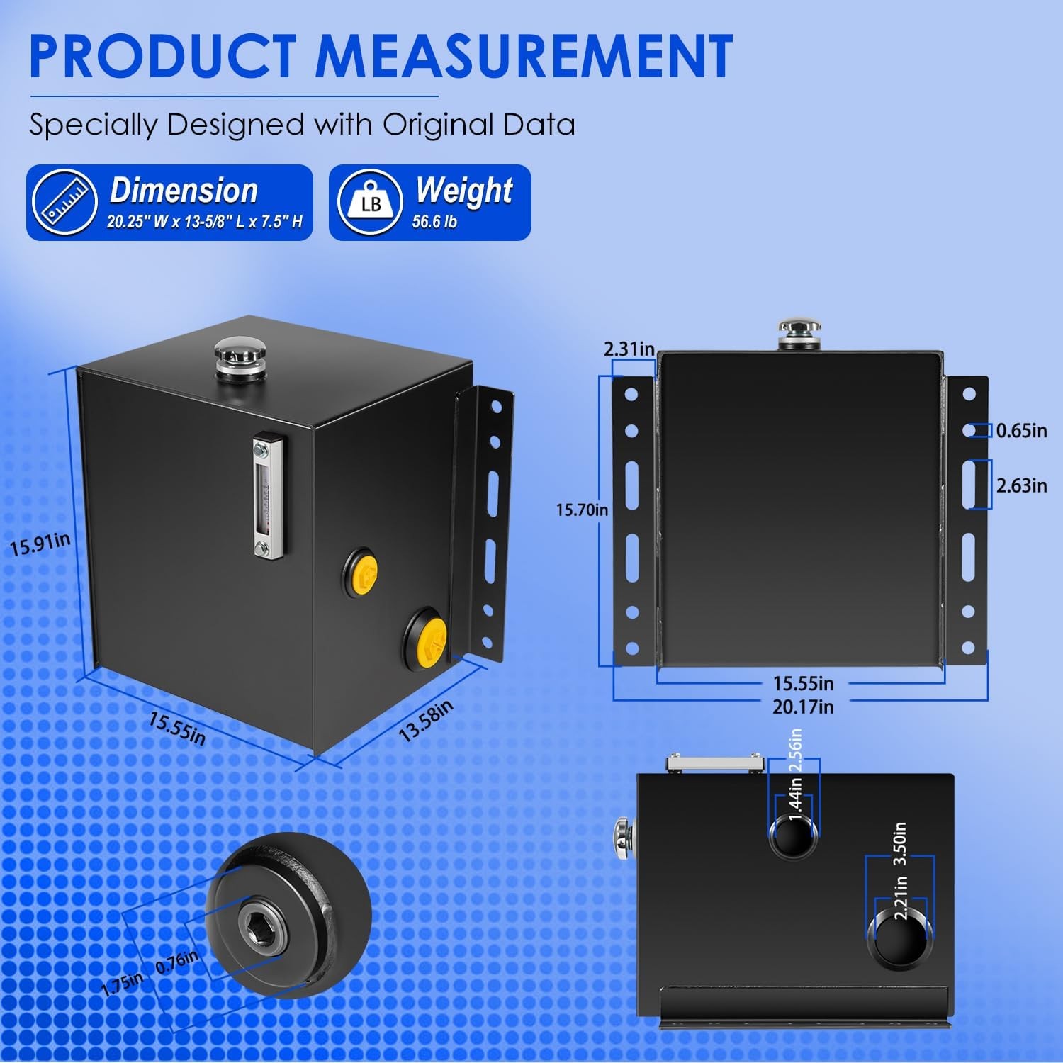 15-Gallon Hydraulic Fluid Reservoir Tank, Side Vertical Mount, w/Temp Gauge
