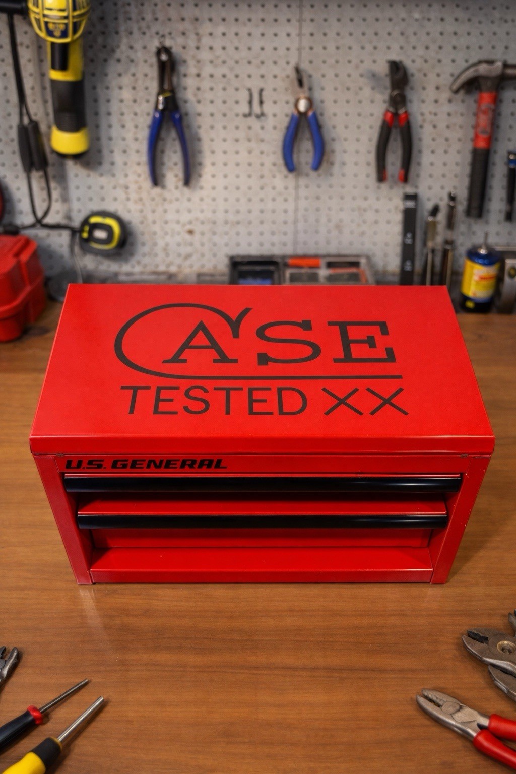 Case XX Engraved Red U.S. General Mini Toolbox W/Tang Stamp Chart Foam Insert!