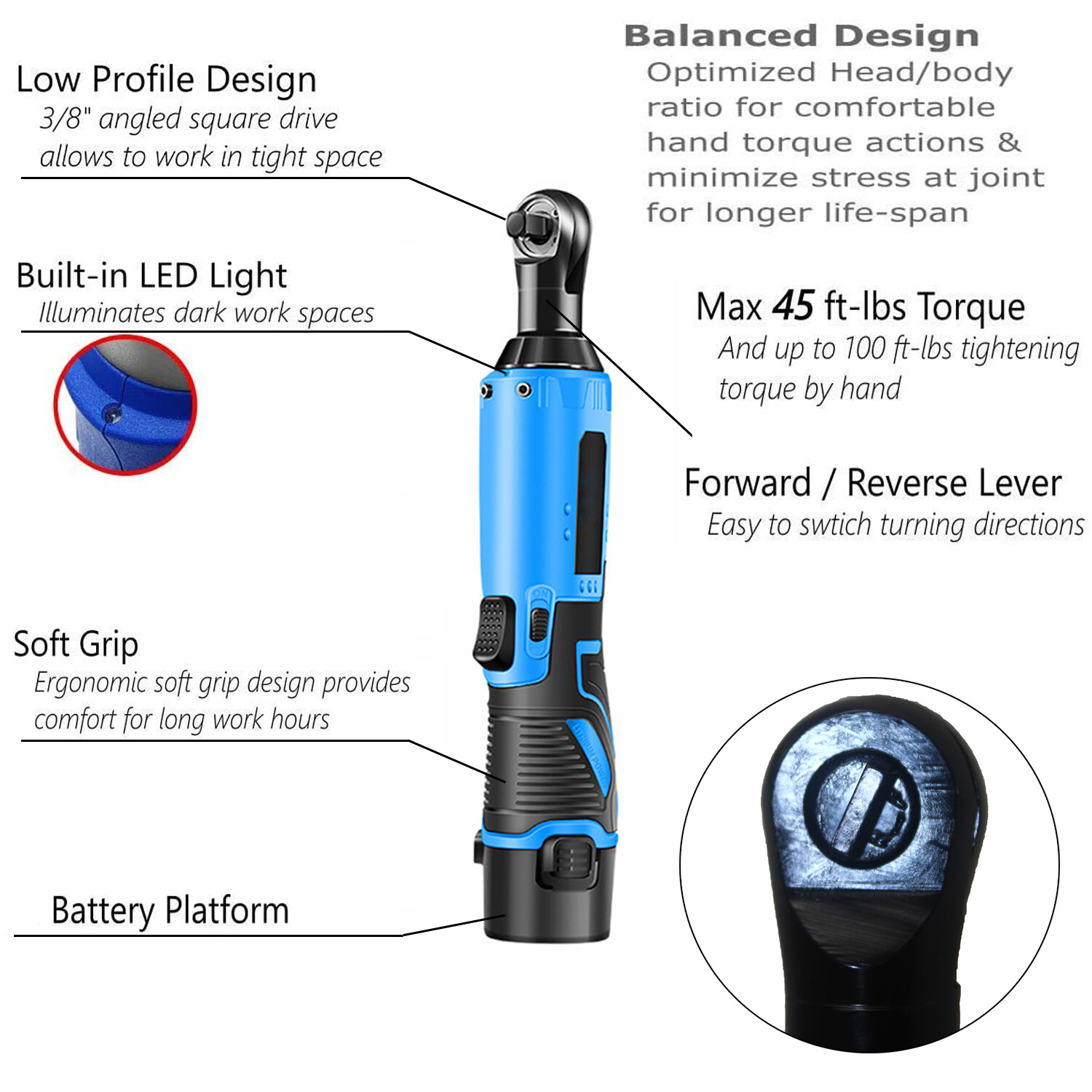 3/8" Cordless Electric Ratchet Right Angle Wrench Impact Power Tool +2 Batteries