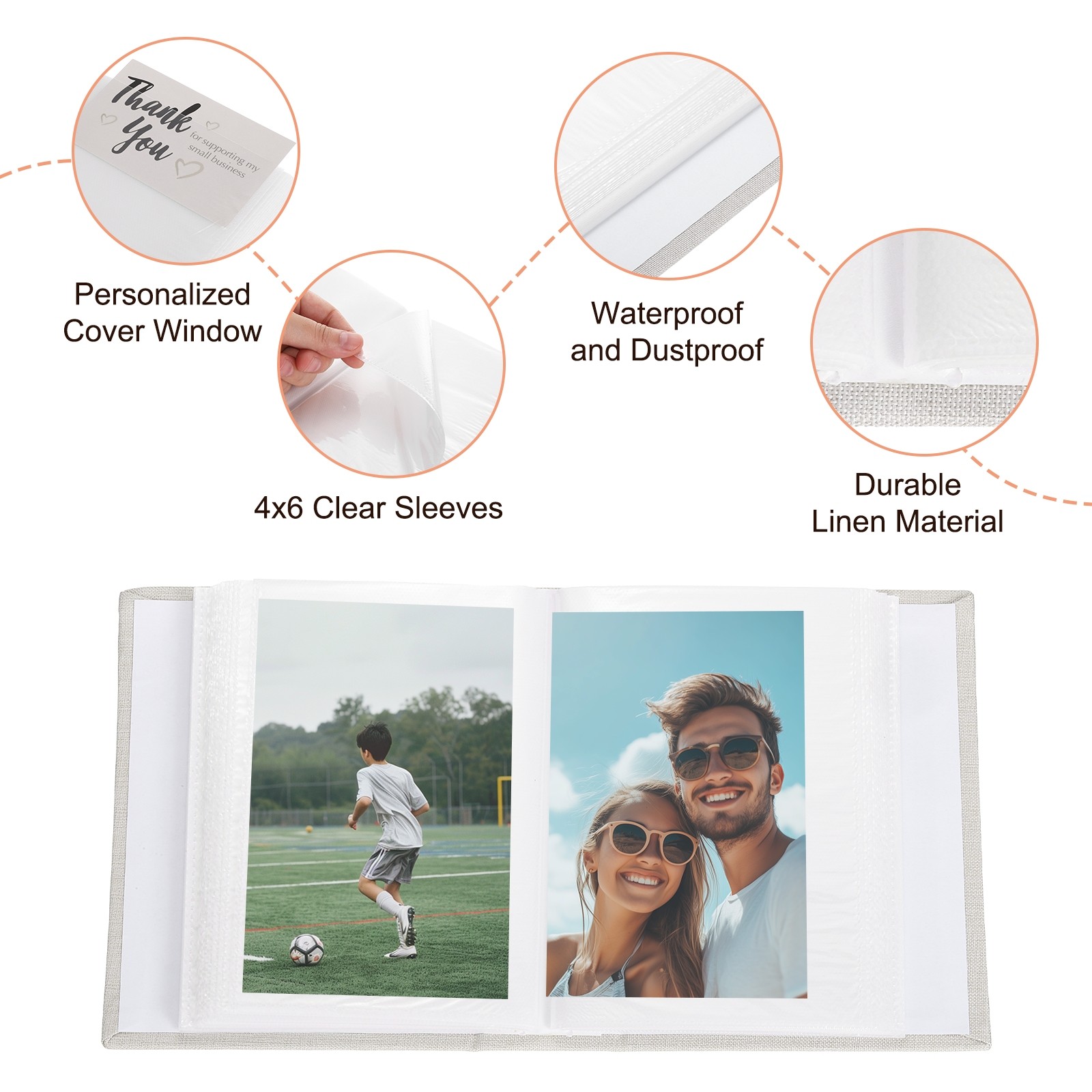 Photo Album, 4 x 6 Linen Cover Photo Album Book 100 Pictures, Beige, 2 Pcs