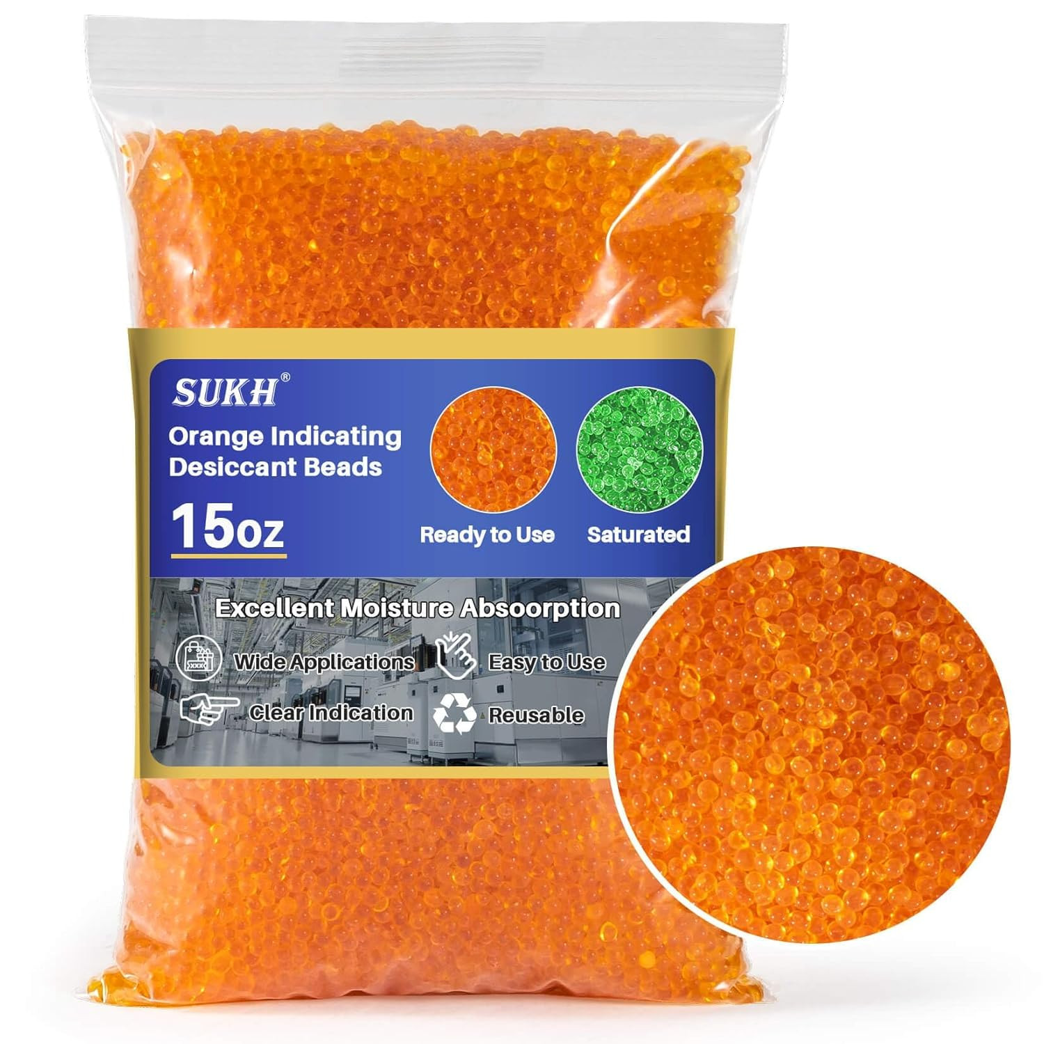 Orange Silica Desiccant Beads 430G - Indicating Silica Gel Beads Drying Silicone