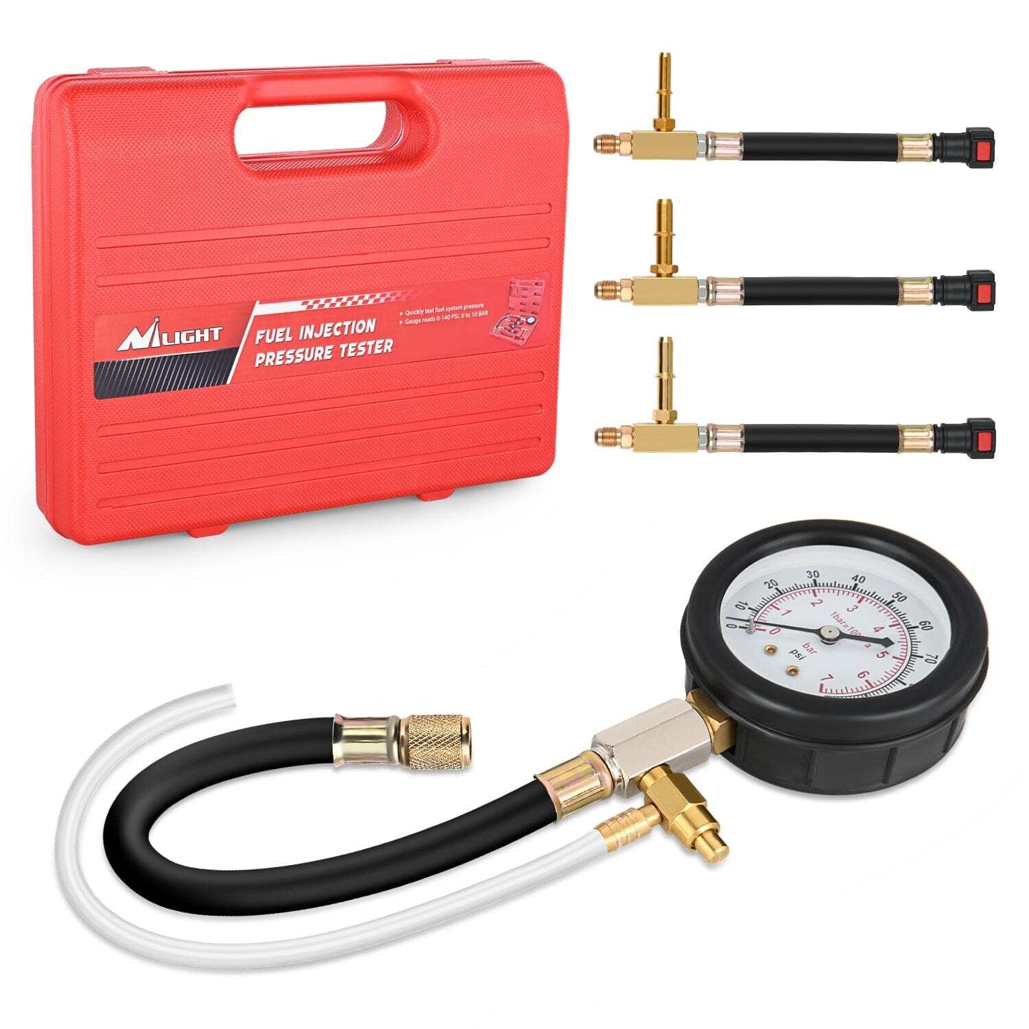 4pcs Fuel Pressure Gauge Tester Kit with 6.30 7.89 9.49 Fuel Line Fittings