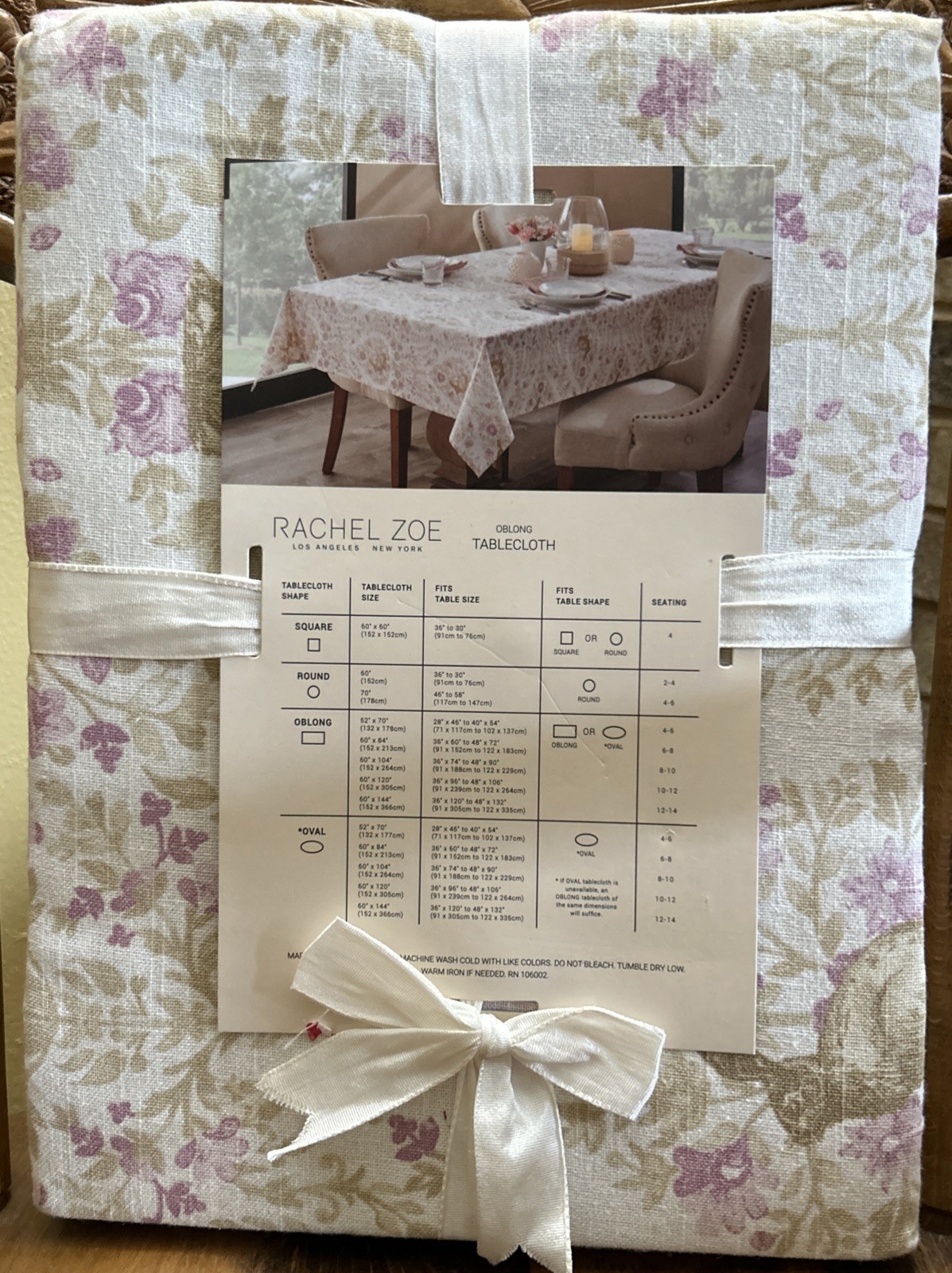 New Rachel Zoe Easter Tablecloth Oblong 60"x 84" Cotton Bunny Floral cottage