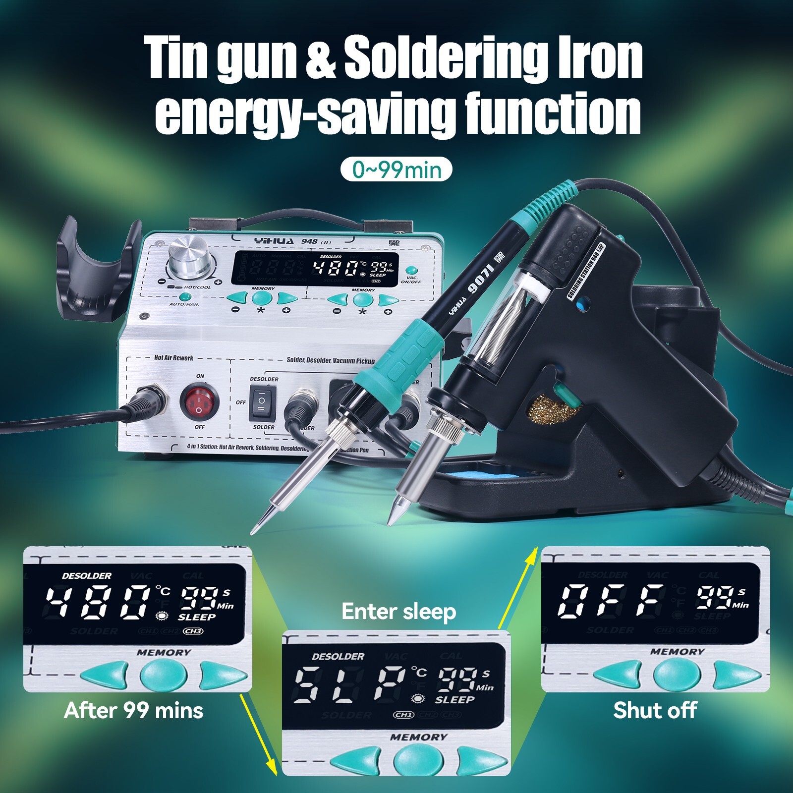 YIHUA 948-II Desoldering Suction Gun Heat Air Gun Soldering Iron Rework Station