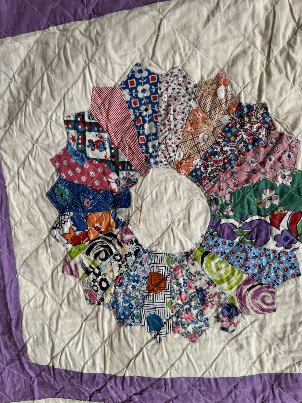 Vintage Dresden Plate Patchwork Quilt Blanket 1940s 1950s Feedsack 89x89